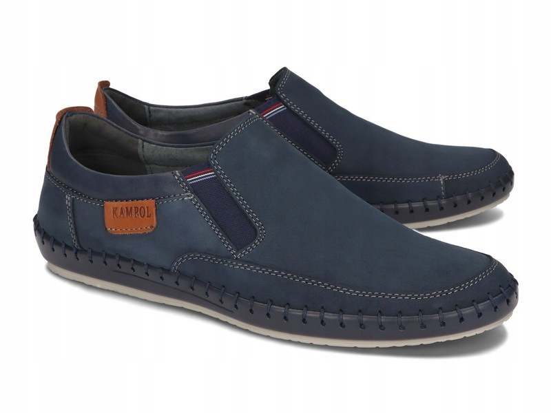 Mokasyny Skórzane Półbuty Męskie Wsuwane Skóra Granatowe 51 Rozmiar 41 Kolekcja CAŁOROCZNA