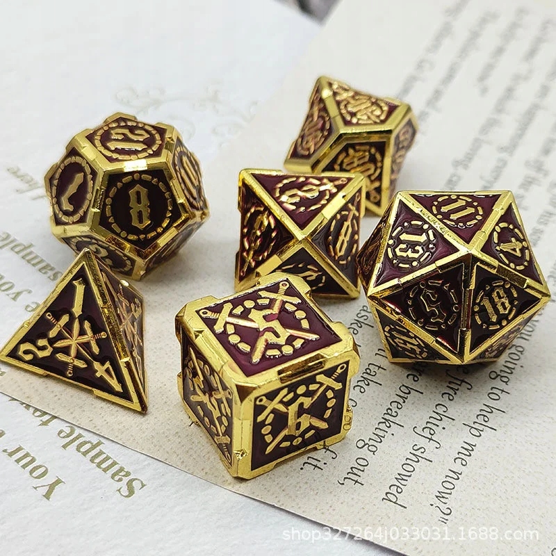 Złoty A Skromny Zestaw 7 Metalowych Kości Rpg