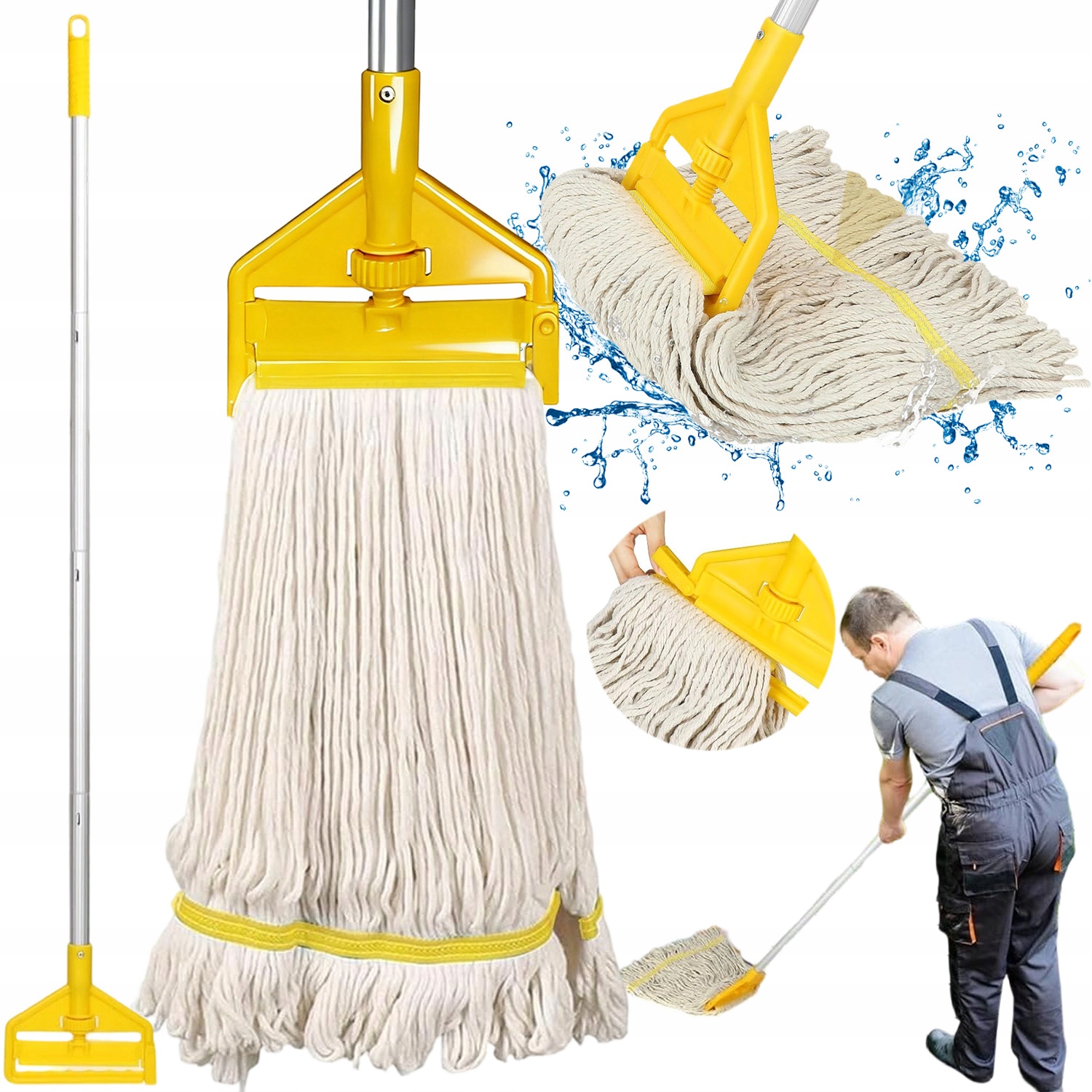 Levně Provázkový Mop S Dlouhou Rukojetí, Hliníkový, 147 CM, Pro Domácnost, Kancelář, Garáž