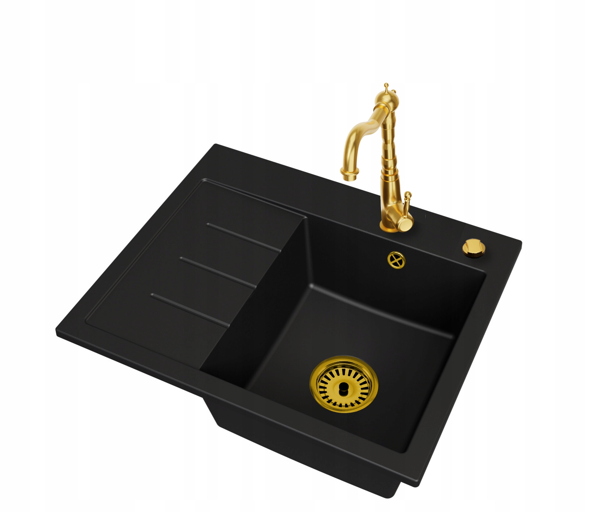 Dřez Exclusive 60 Levý Sifon Zlatý Automatická Retro Baterie Zlatá