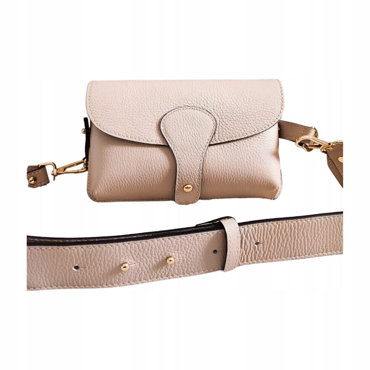 Laura Biaggi malá kabelka přes rameno kožená béžová s klopou