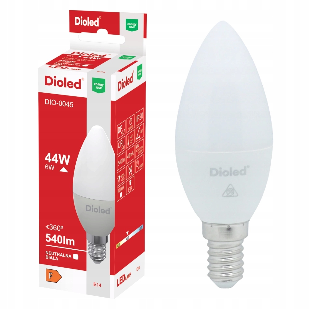 

Żarówka Led Świeczka E14 6W 4000K 540LM Biała