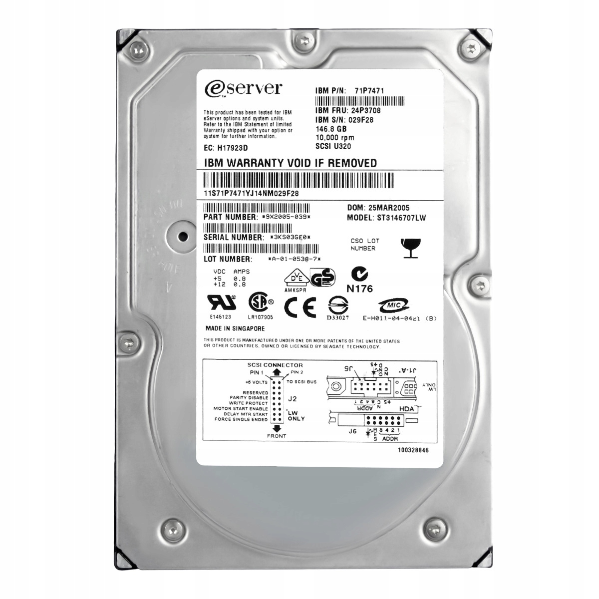 Ibm 24P3708 71P7471 146.8GB 10K Scsi U320 3.5'' ST3146707LW Pevný disk 146.8 Gb, 10 000 ot./min, Scsi U320, 3.5"