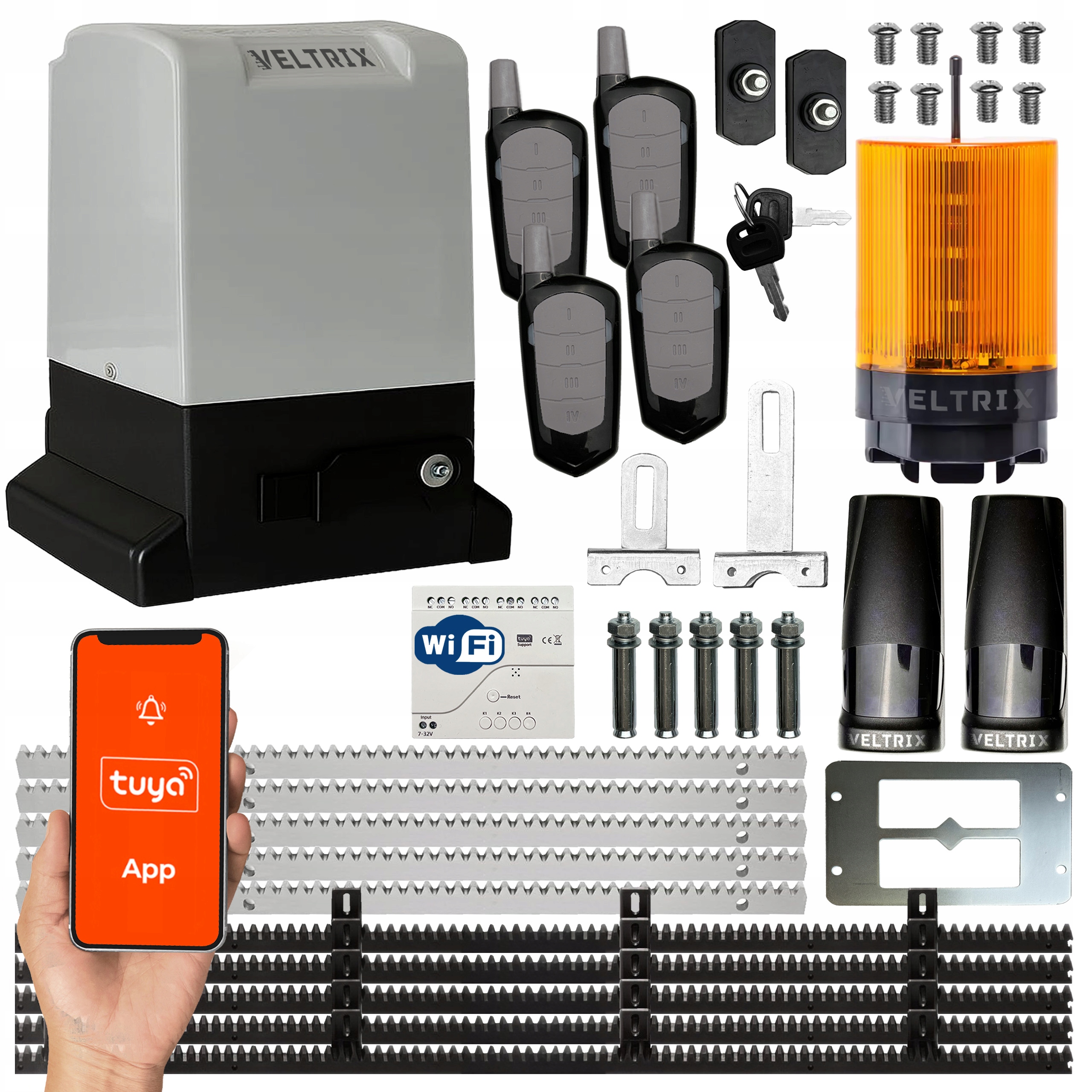 Napęd bramy PRZESUWNEJ ZESTAW 800kg + 4 piloty + lampa LED + WIFI