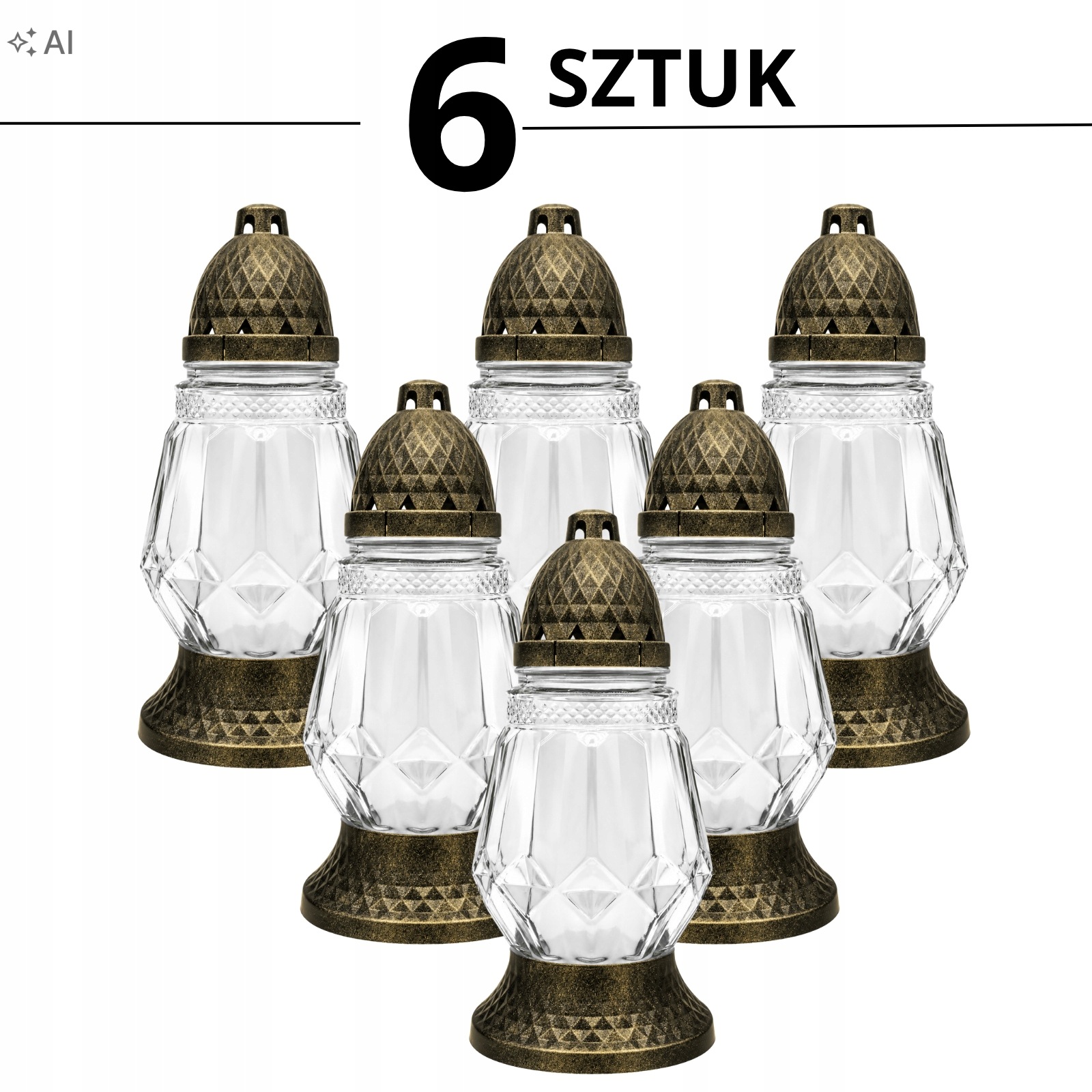 6x Znicz szklany LA508 25cm, wkład 80g, czas palenia 18h