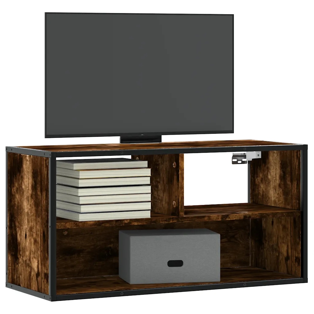 Tv skříňka kouřový dub 80 x 31 x 39,5 cm kompozitní dřevo a kov Hnědá 84892