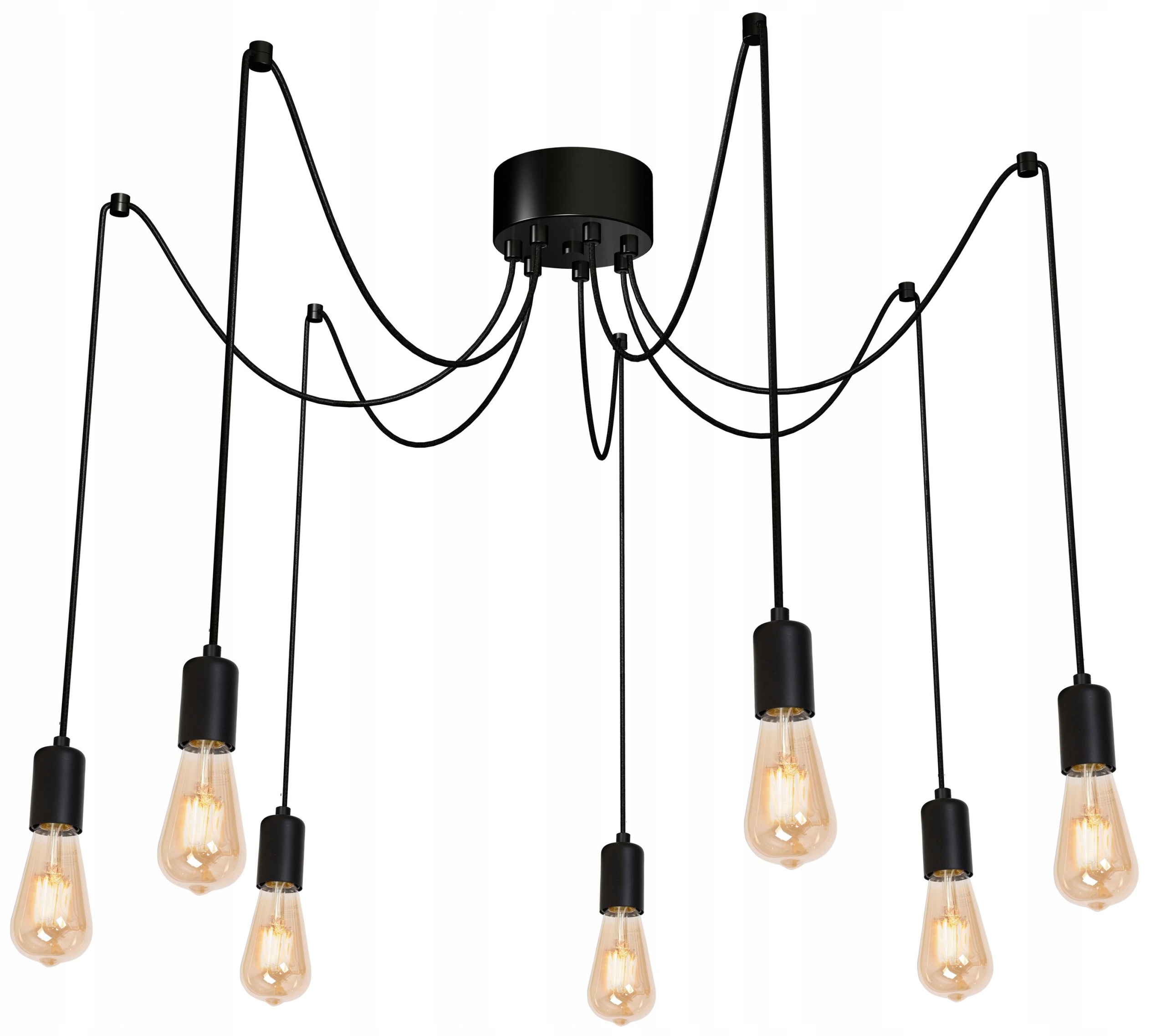 Závesná lampa Spindel čierna 7xE27, štýlová ozdoba do jedálne