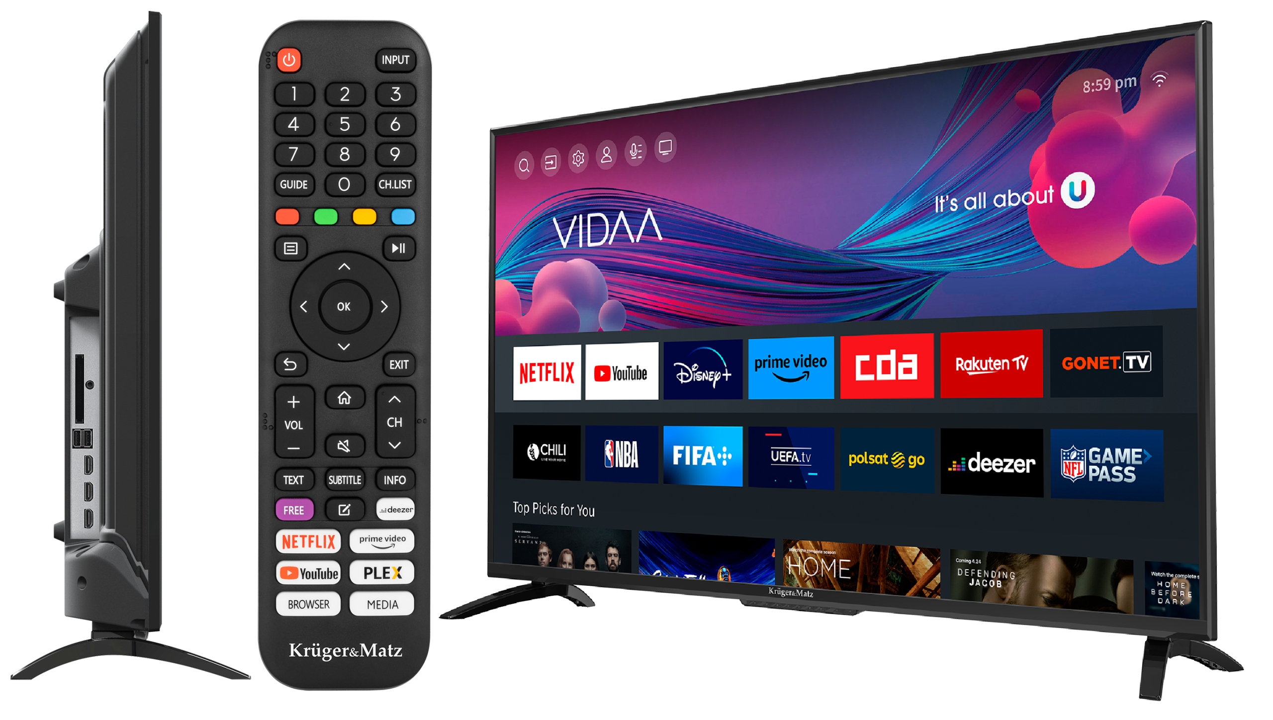 TELEWIZOR 40'' LED KRUGER&MATZ FHD SMART TV VIDAA YOUTUBE NETFLIX DVB-T2