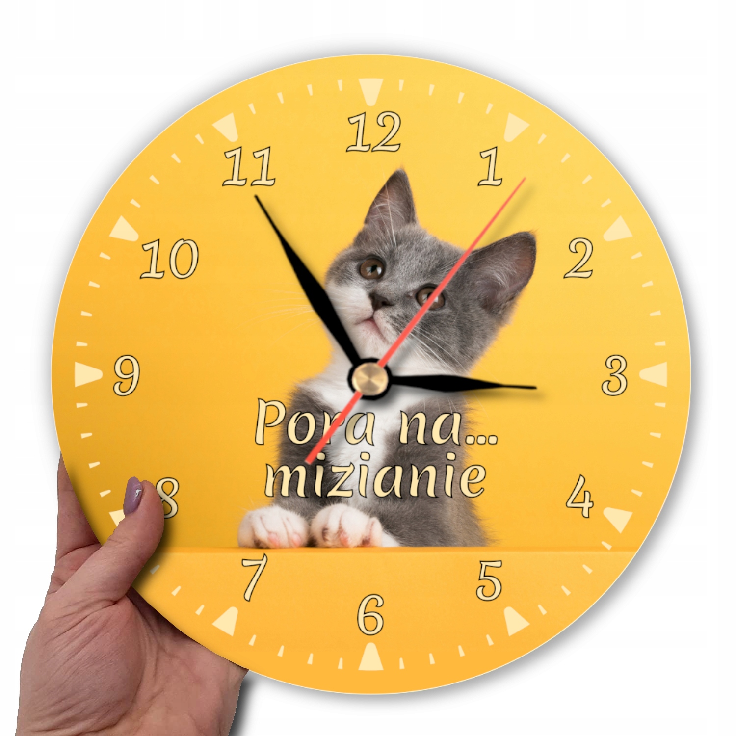 Zegar z kotkiem słodki kotek kot Pora na mizianie Zasilanie baterie