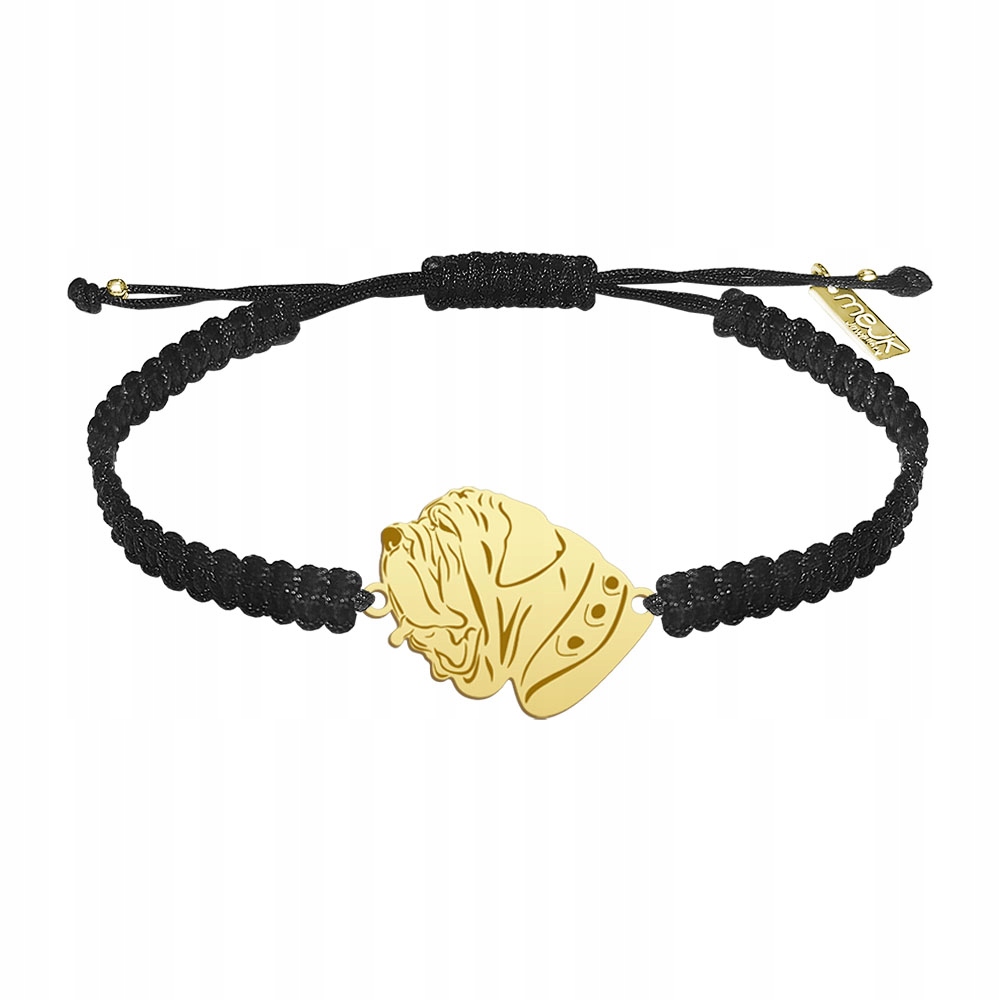 Zlatý náramek se psem Mastino Napoletano 925 Makramé Pánský Dárek Gravírování