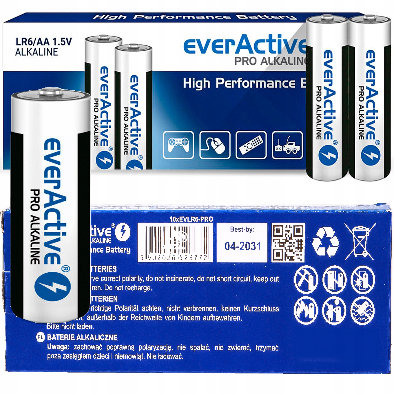 10x Bateria everActive Pro ALKALINE LR06 AA ważność do 2034r