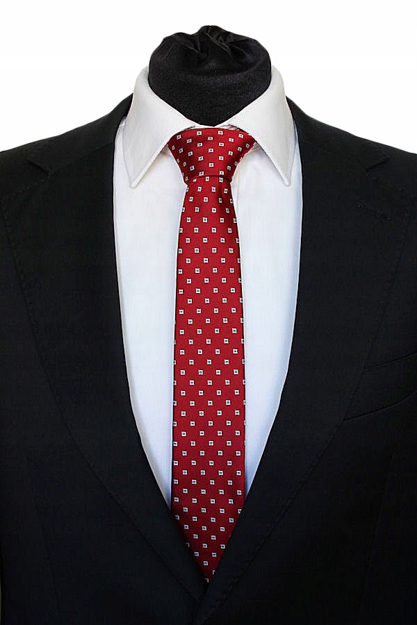 WĄSKI KRAWAT SLIM CIEMNY CZERWONY W BIAŁE KWADRATY