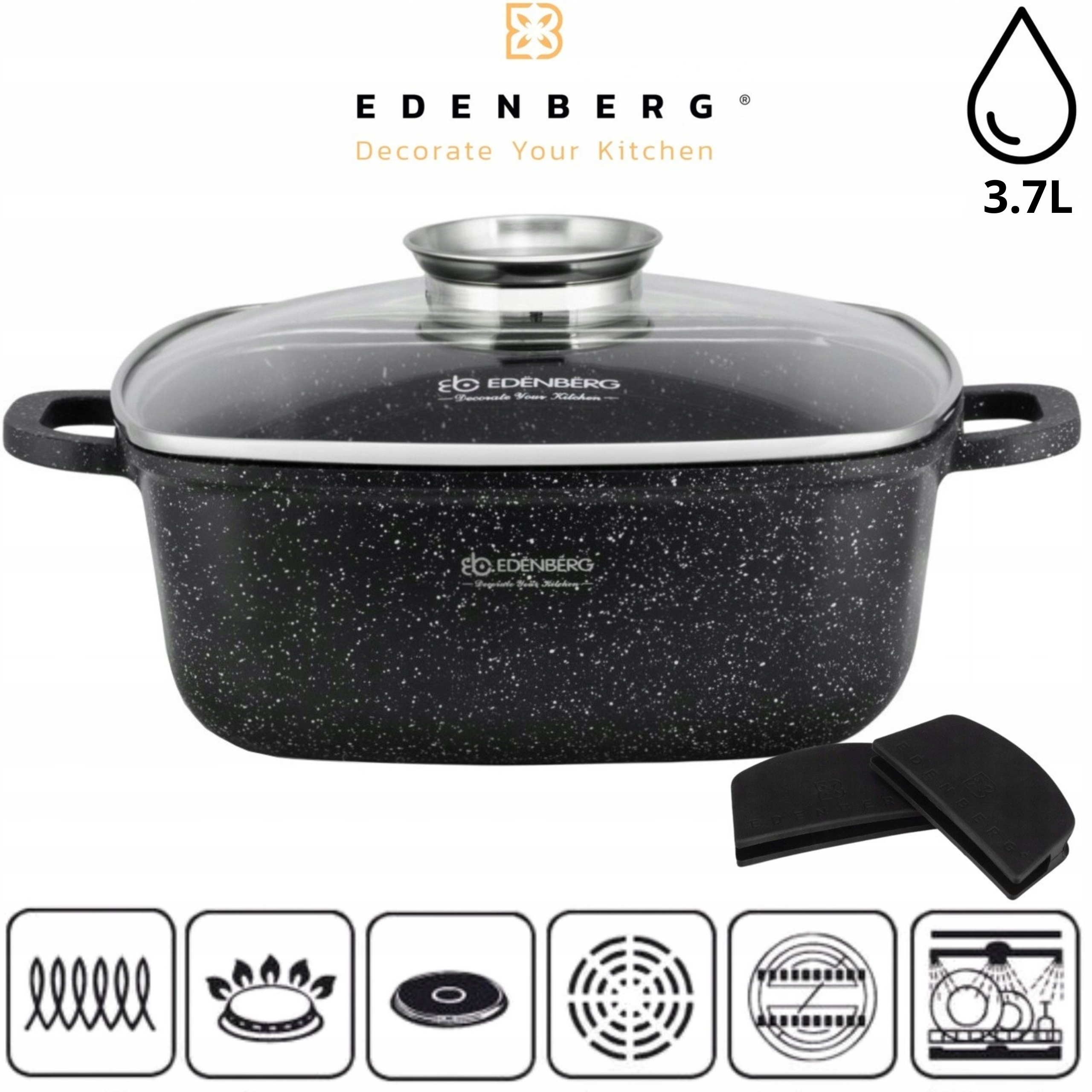 Garnek Marmurkowy Kwadratowy Garnek Do Zapiekania Brytfanna 24cm 4.4L+ŁAPKI