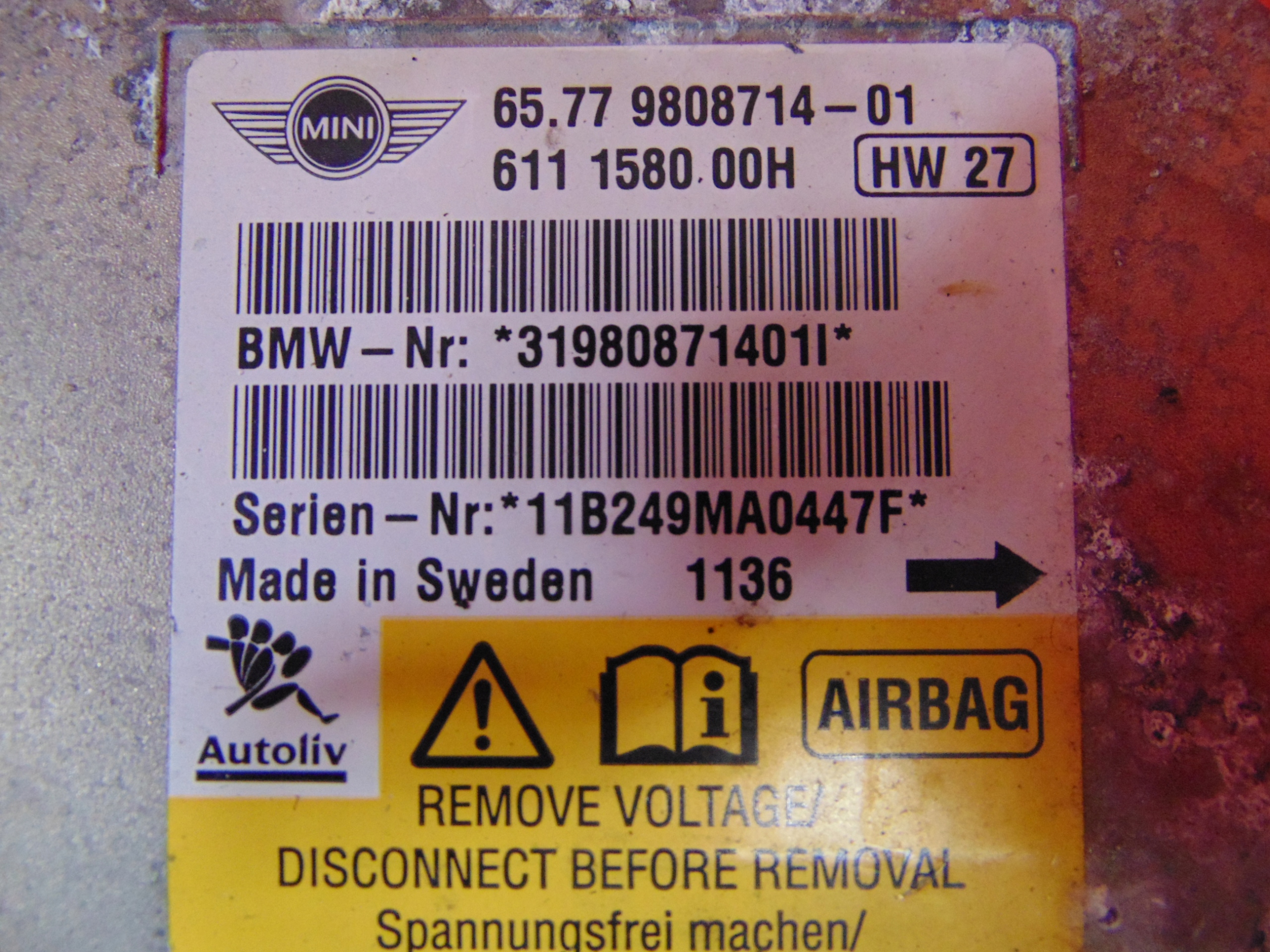 MINI Countryman R60 modulo SENSOR airbag 9808714
