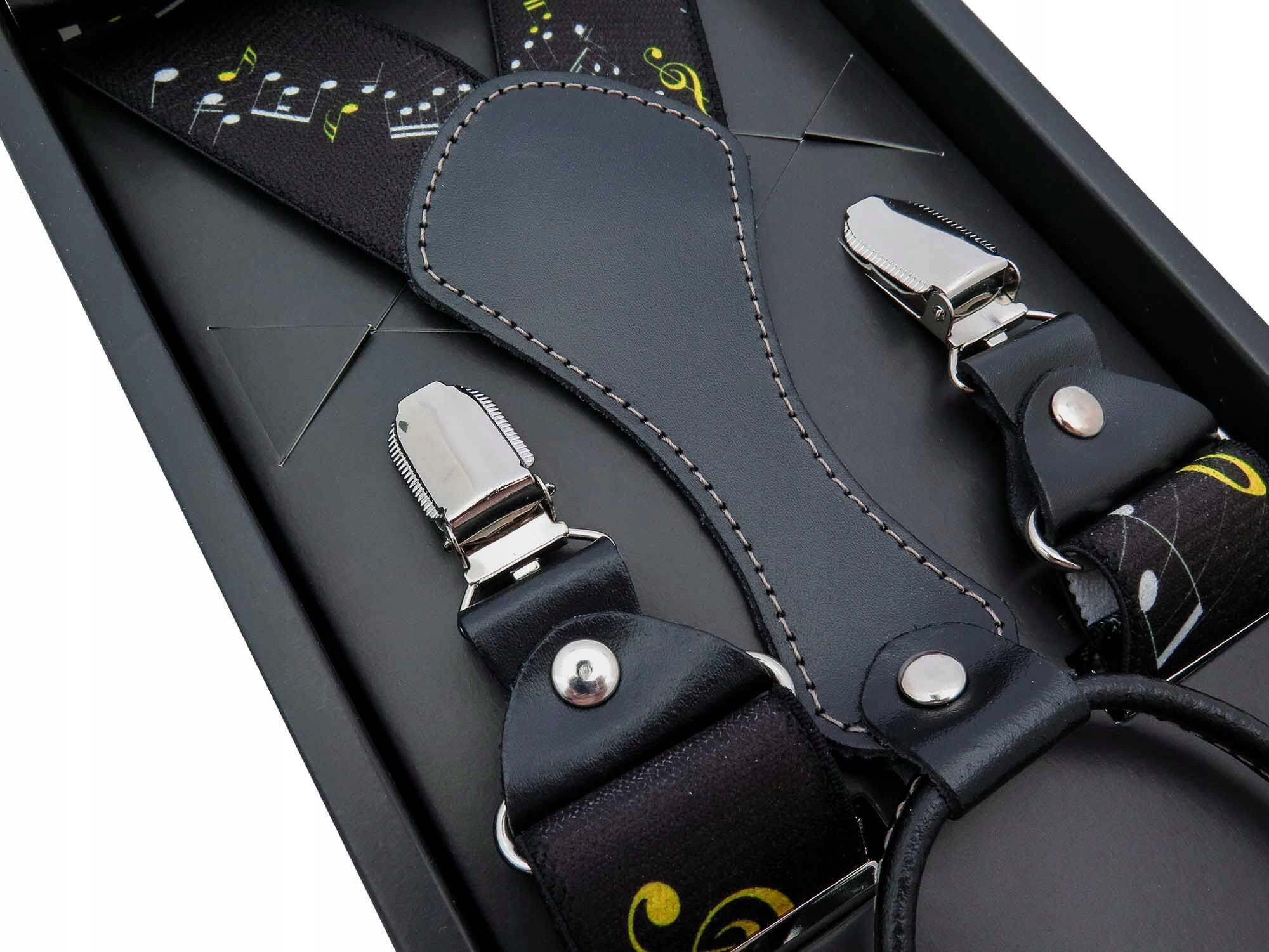 

Czarne szelki męskie w białe i żółte nuty SZ122