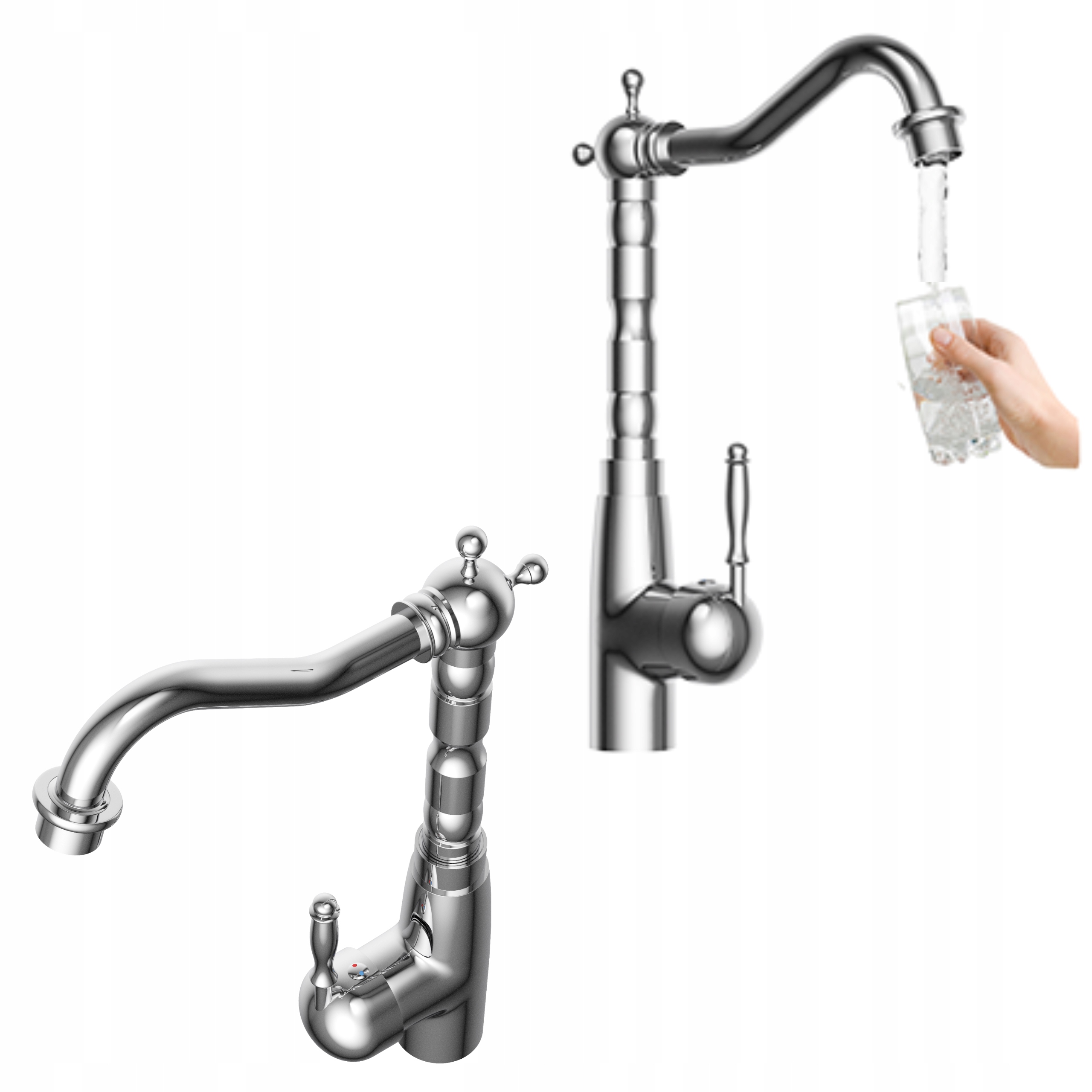 Kuchynská batéria do drezu s jedným držiakom, stojanový retro kohútik, chróm