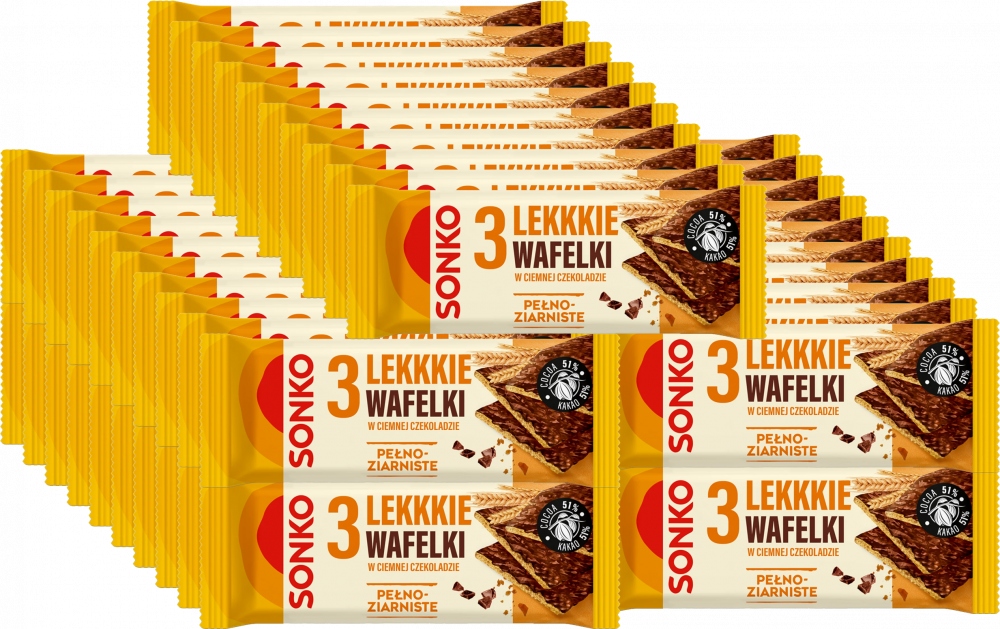 Sonko Lekkie Wafelki Pełnoziarniste Czekolada 36g x55