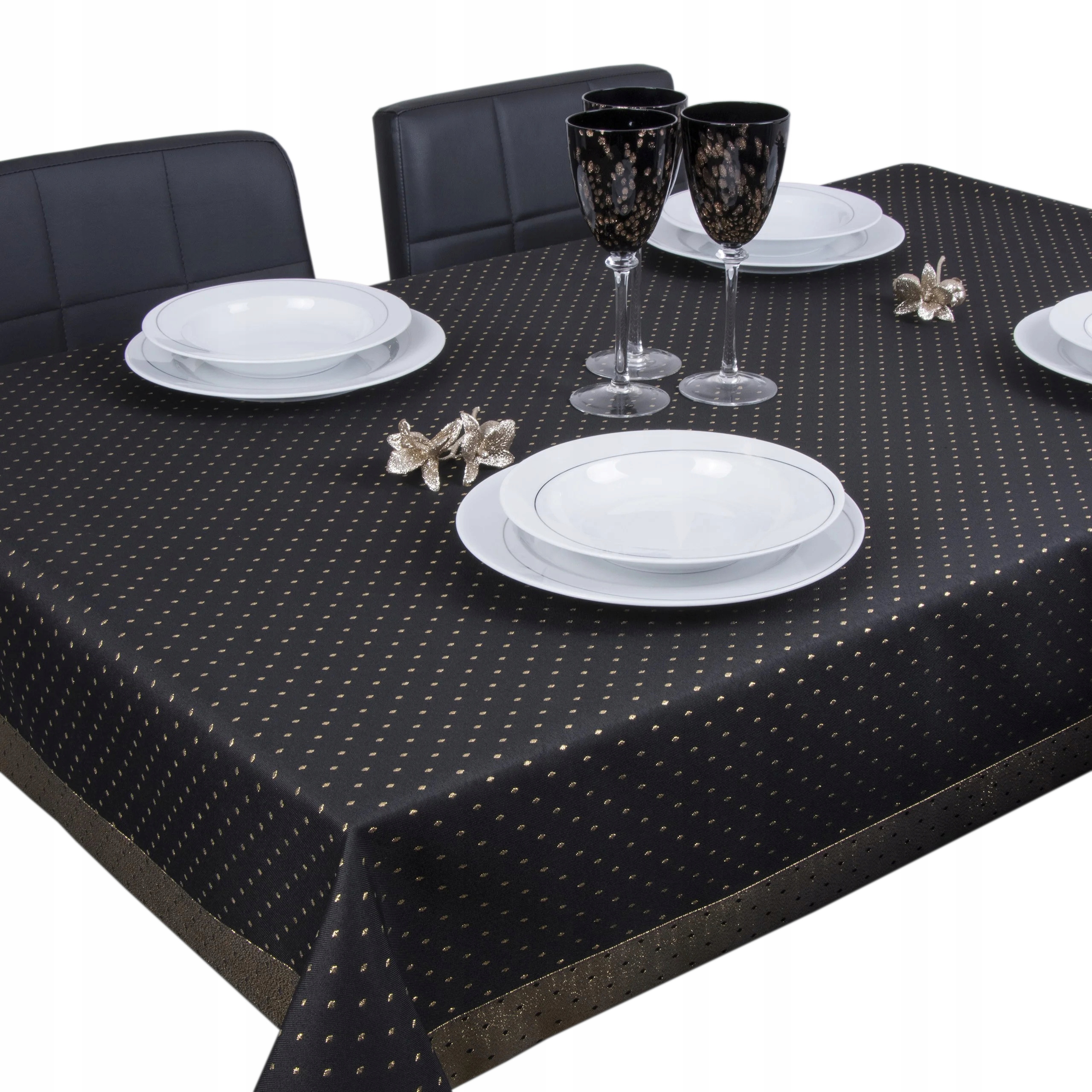 Obrus dekoracyjny Kropki Lux 300x140 czarny złoty