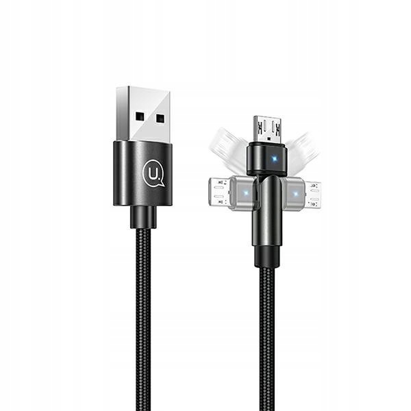 Usams Kabel pleciony obrotowy U60 microUSB 2A 1m czarny SJ478USB01