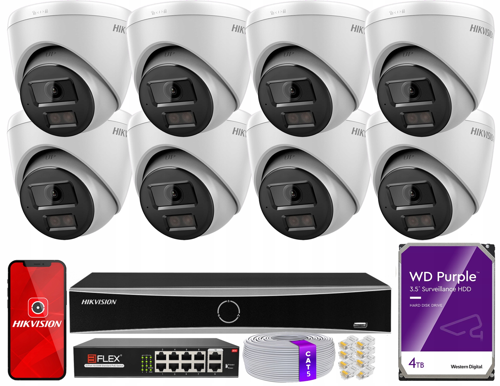 Sada na monitorovanie 8x DS-2CD1383G2-LIUF 8MPx Rekordér DS-7608NXI-K1 4TB