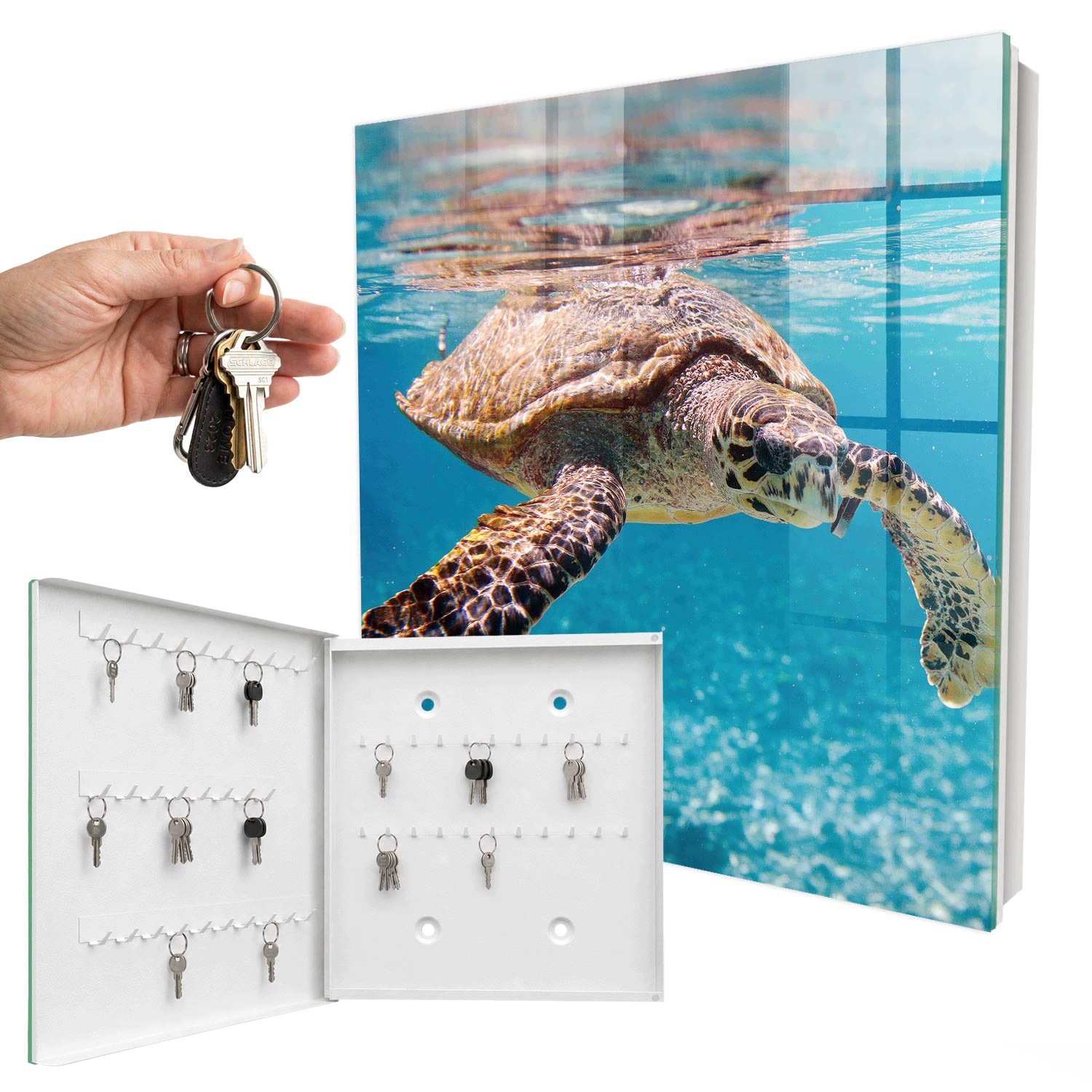 Skříňka Věšák Organizér na klíče Podmořský svět Bílá levá 30x30 cm