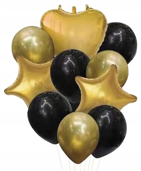 

Balony Czarne Złote foliowe z konfetti ślub 10szt