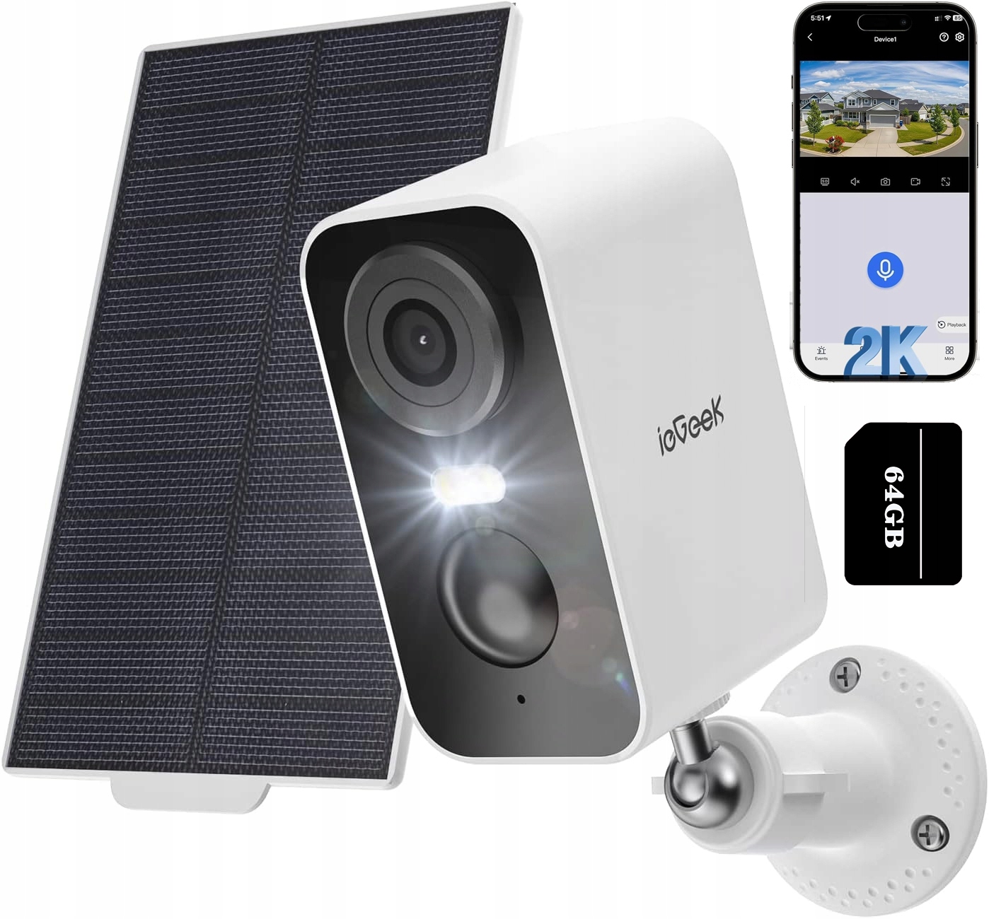 Venkovní Bezdrátová Solární Kamera Wifi Ip 2K 3MPx 4X Zoom Mikrofon