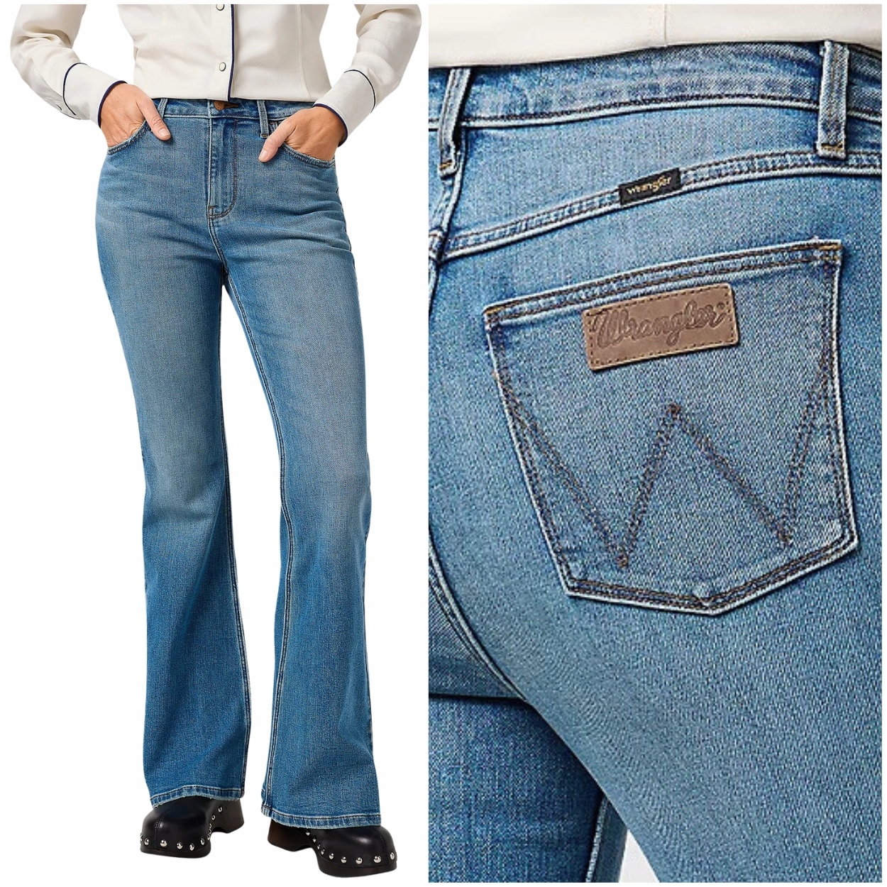 Wrangler Fierce Flare high Sierra damskie spodnie jeansowe dzwony W27 L30