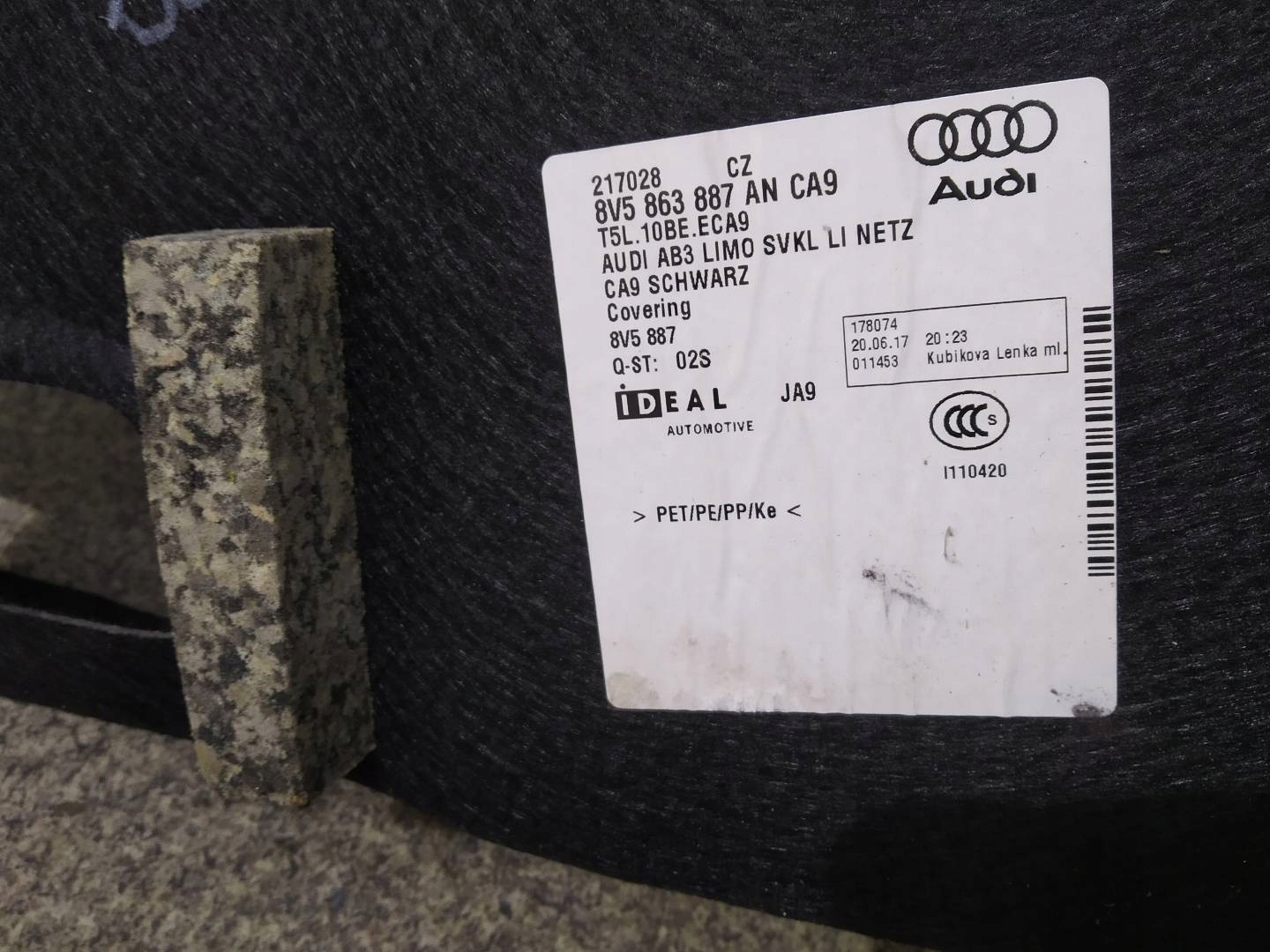 boot upholstery left right rear part sedan 8V5863888K Audi A3 III 8V