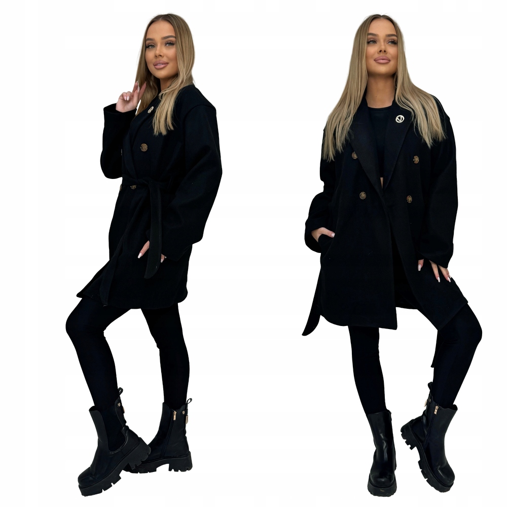 Módní černý dámský kabát Edoti pásek s pohodlnými kapsami CLR039 vel L