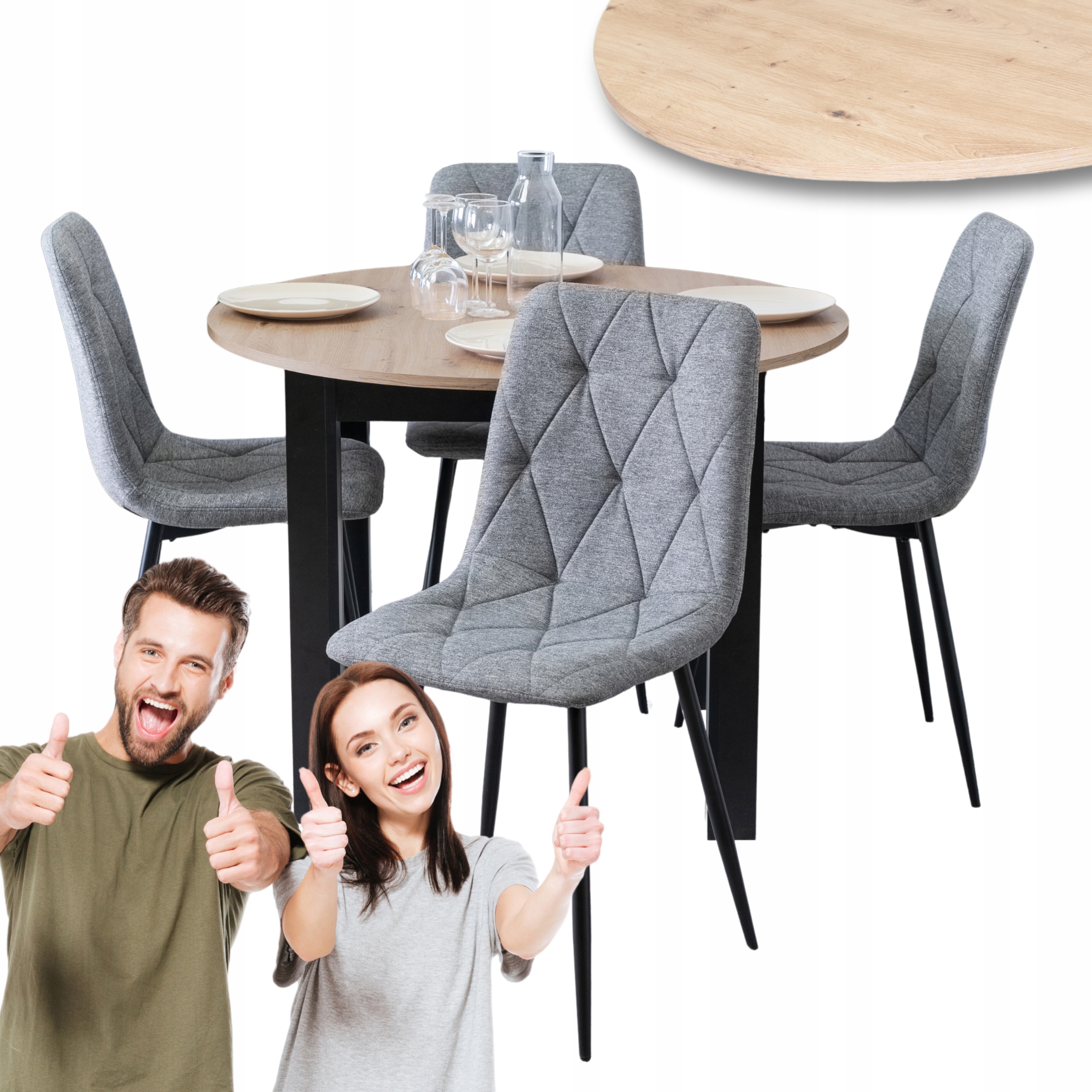 Sada rozkládacího kuchyňského stolu Sada čalouněných židlí šedá 4x