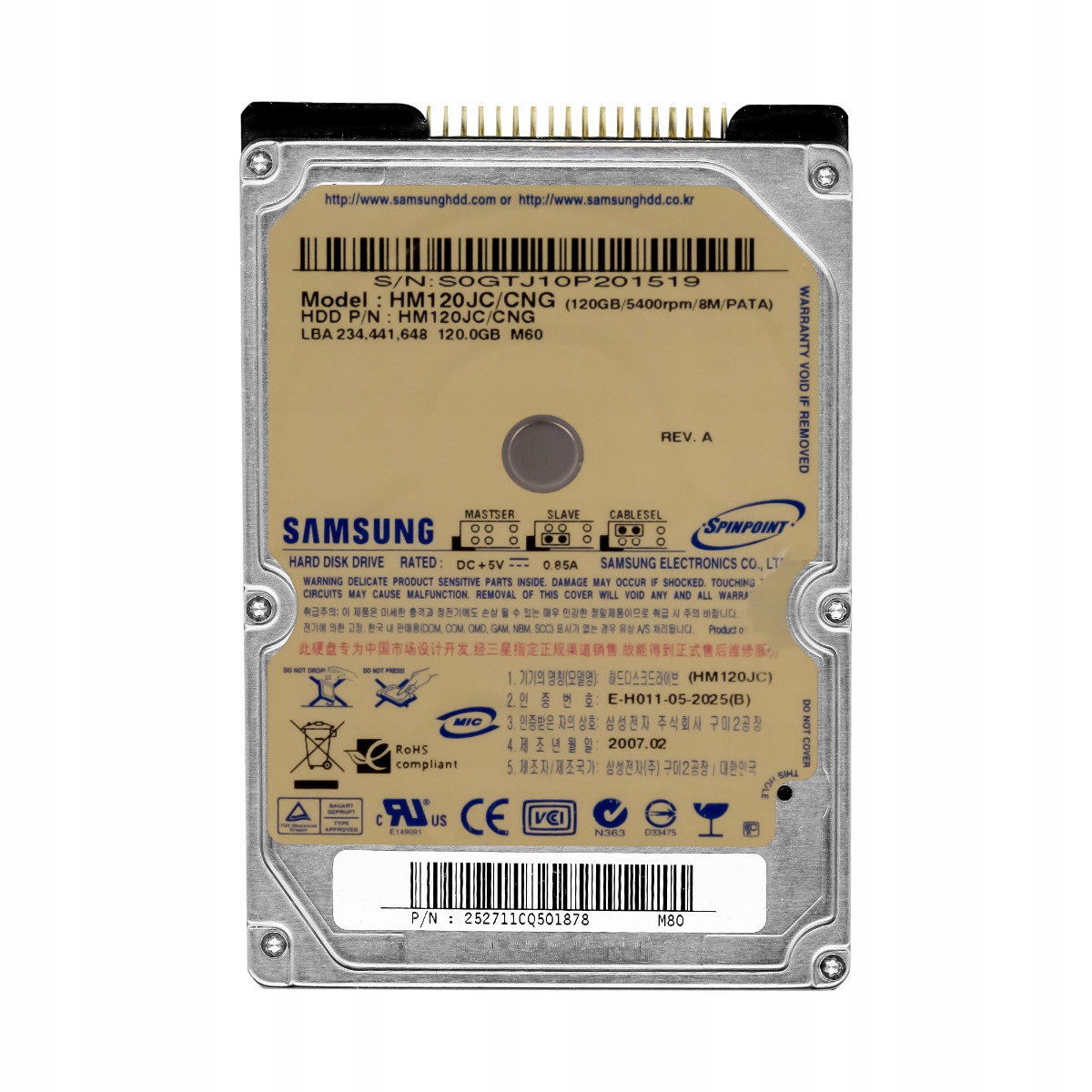 Samsung SpinPoint 120GB 5.4k Ata 2.5" Hdd (Pevný disk) HM120JC/CNG