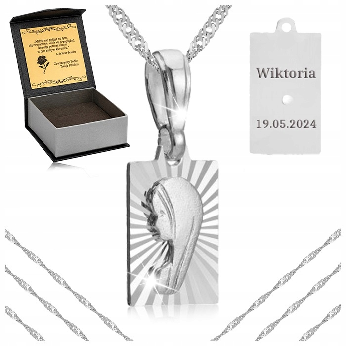 Dámský Dlouhý Náhrdelník Singapur Medalík Přívěsek 925 +gravírování 70CM dárek