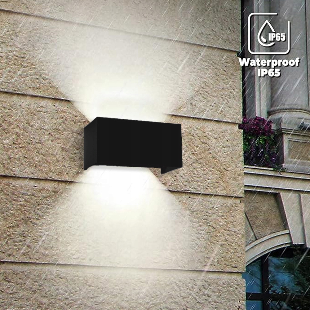 24W Kinkiet Led Zewnętrzny Czarny Kwadratowy Góra-dół Lampa Ścienna