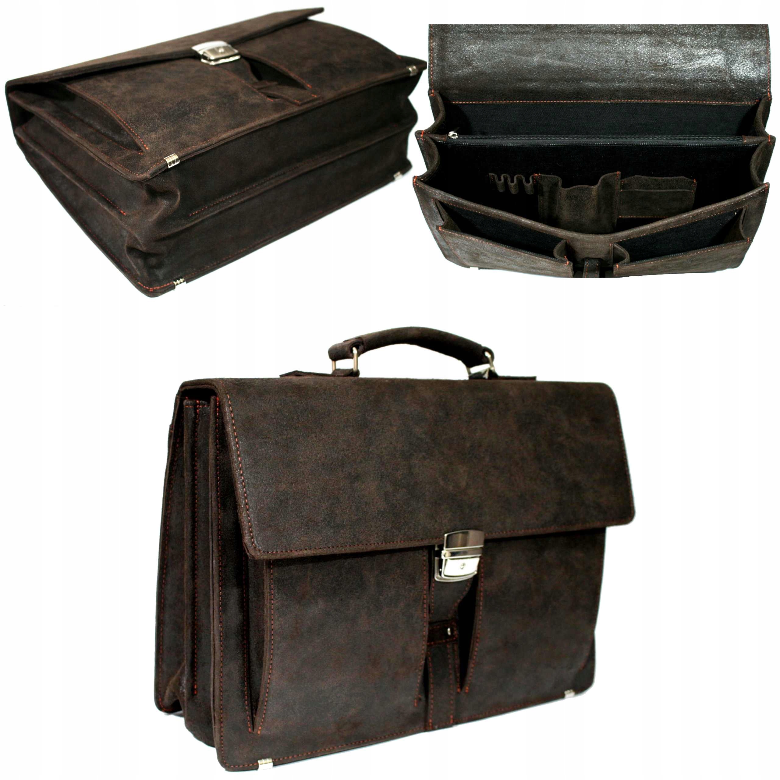 Kožená pánská taška, hnědá, 3 komory, velká polská výroba