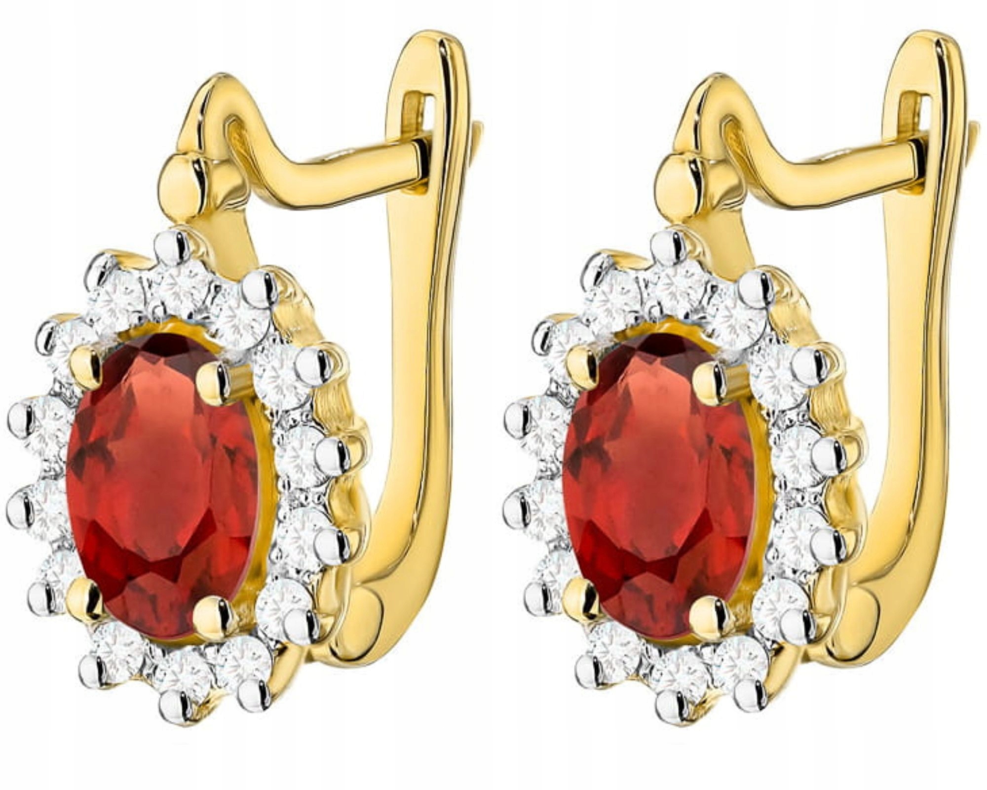 Zlaté Náušnice S Brilianty A Vínově Granátovou Barvou 585, Anglický Dárek