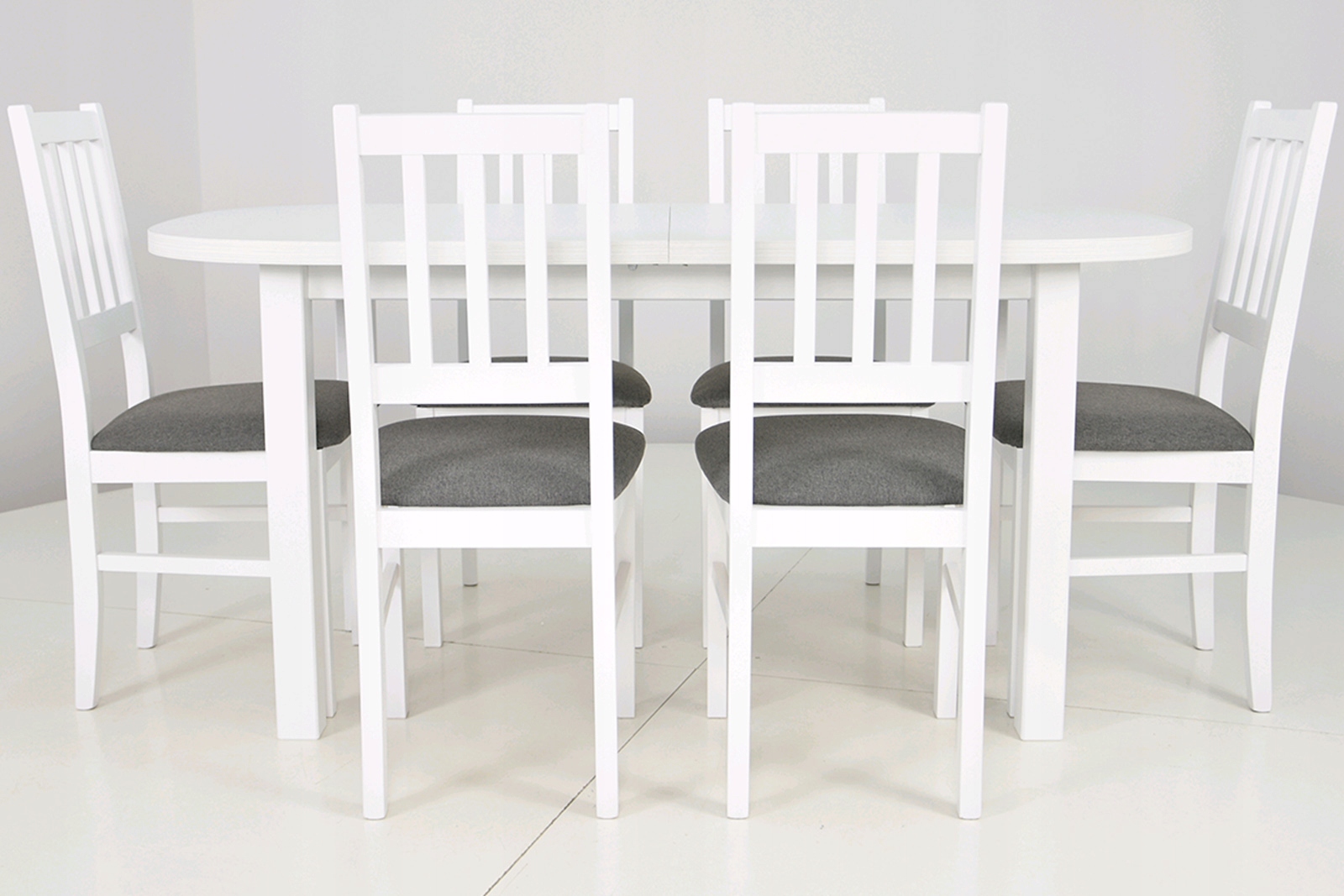 Rozkładany stół do 2m plus 6 krzeseł z DREWNA biel Kod producenta B-4 + WP-1