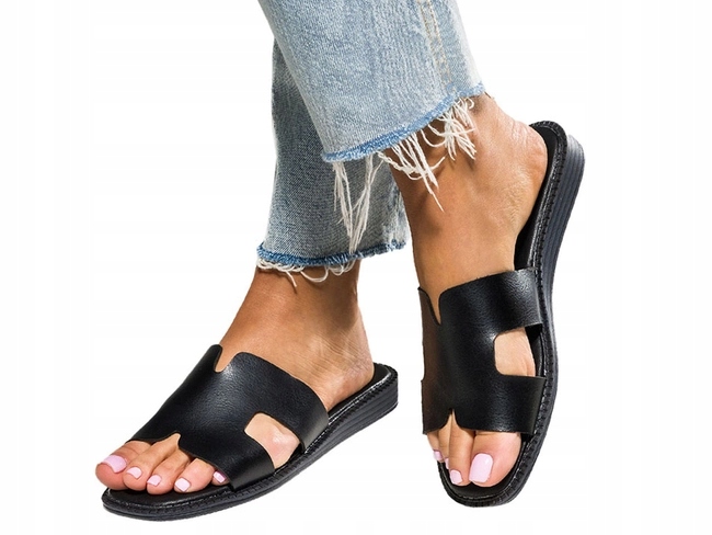 CZARNE KLAPKI DAMSKIE PŁASKA PODESZWA LEKKIE WYGODNE OBUWIE NA LATO r 38