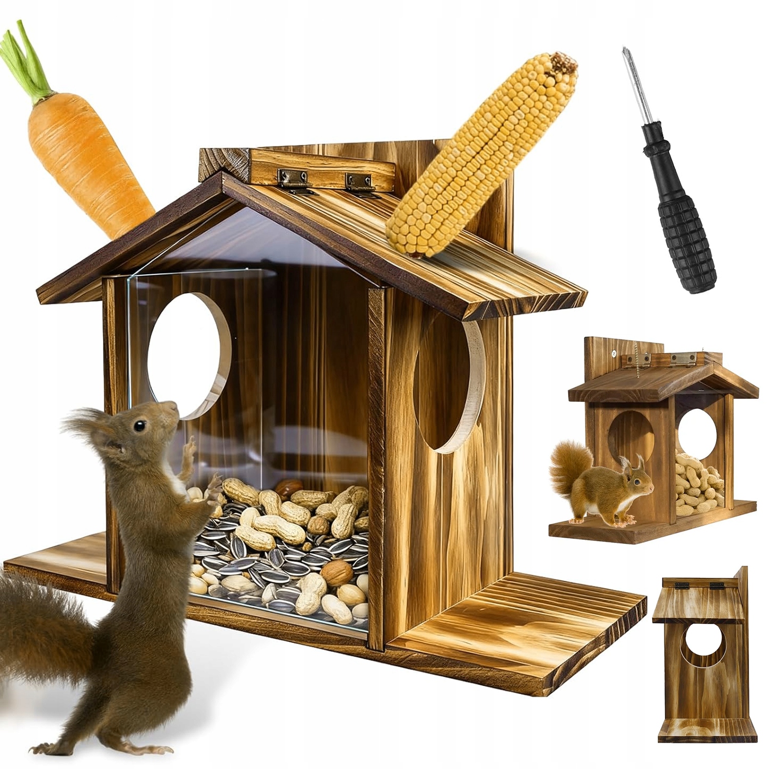 Levně Krmítko Pro Veverky S Podavačem A Víkem Pro Zahradu A Pozorovací Park