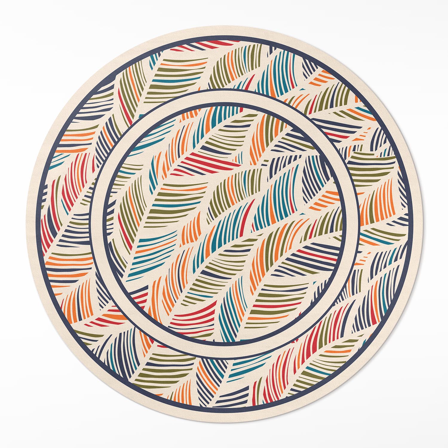 Okrúhly Pvc koberec do domu Rozmer ⌀ 110 cm Farebné abstraktné boho listy