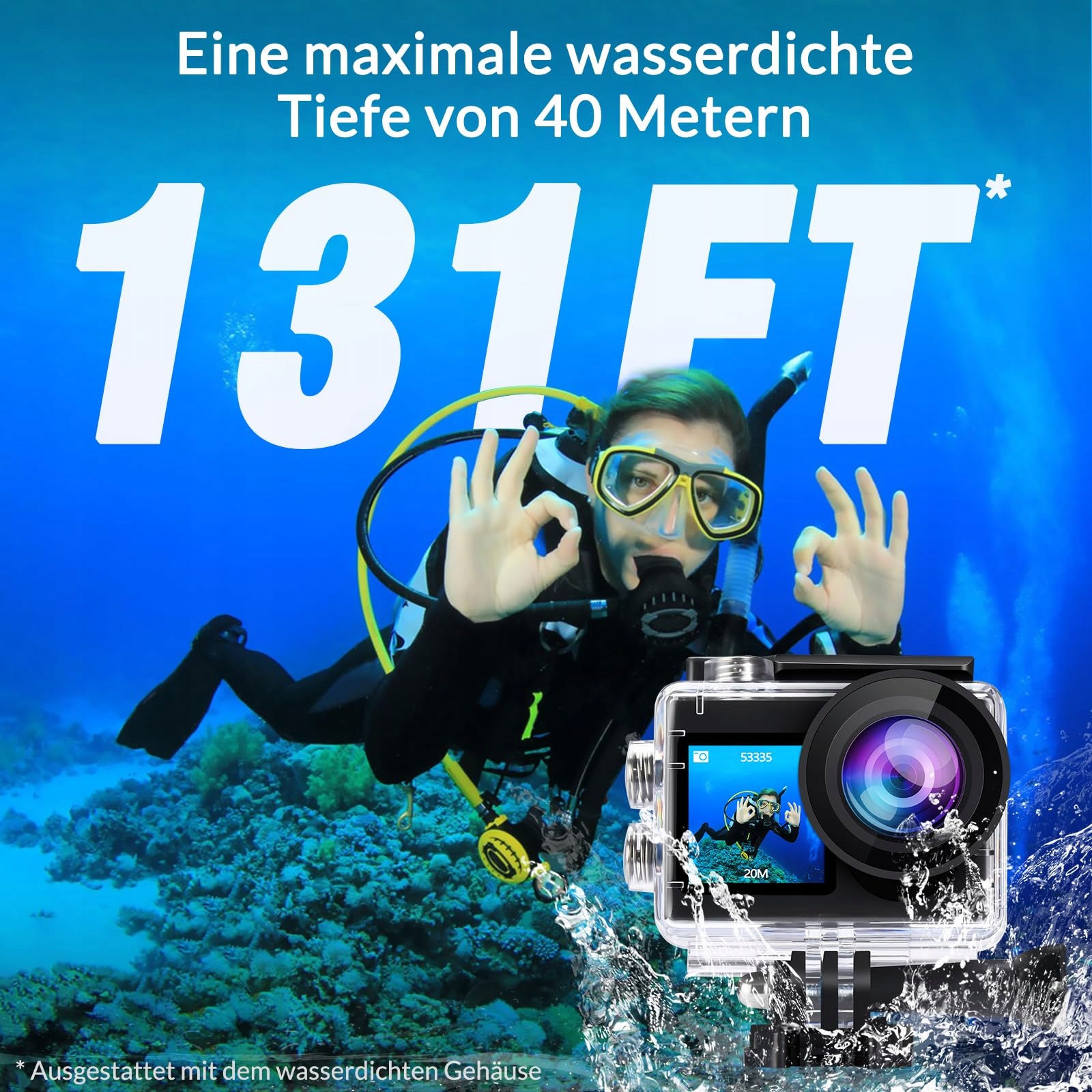 ICEFOX Kamera Sportowa 4K Wodoodporna 40M Ultra HD 20MP WiFi Szerokokątna — miniatura 3