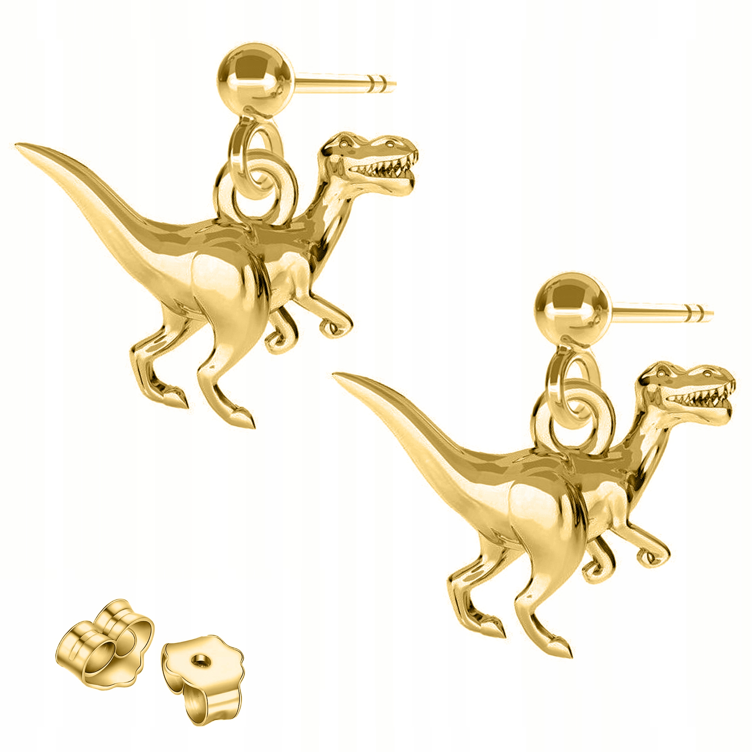 Zlaté Náušnice Dinosauři T-rex s dinosaurem Dino Dinosaurus Stříbro 925