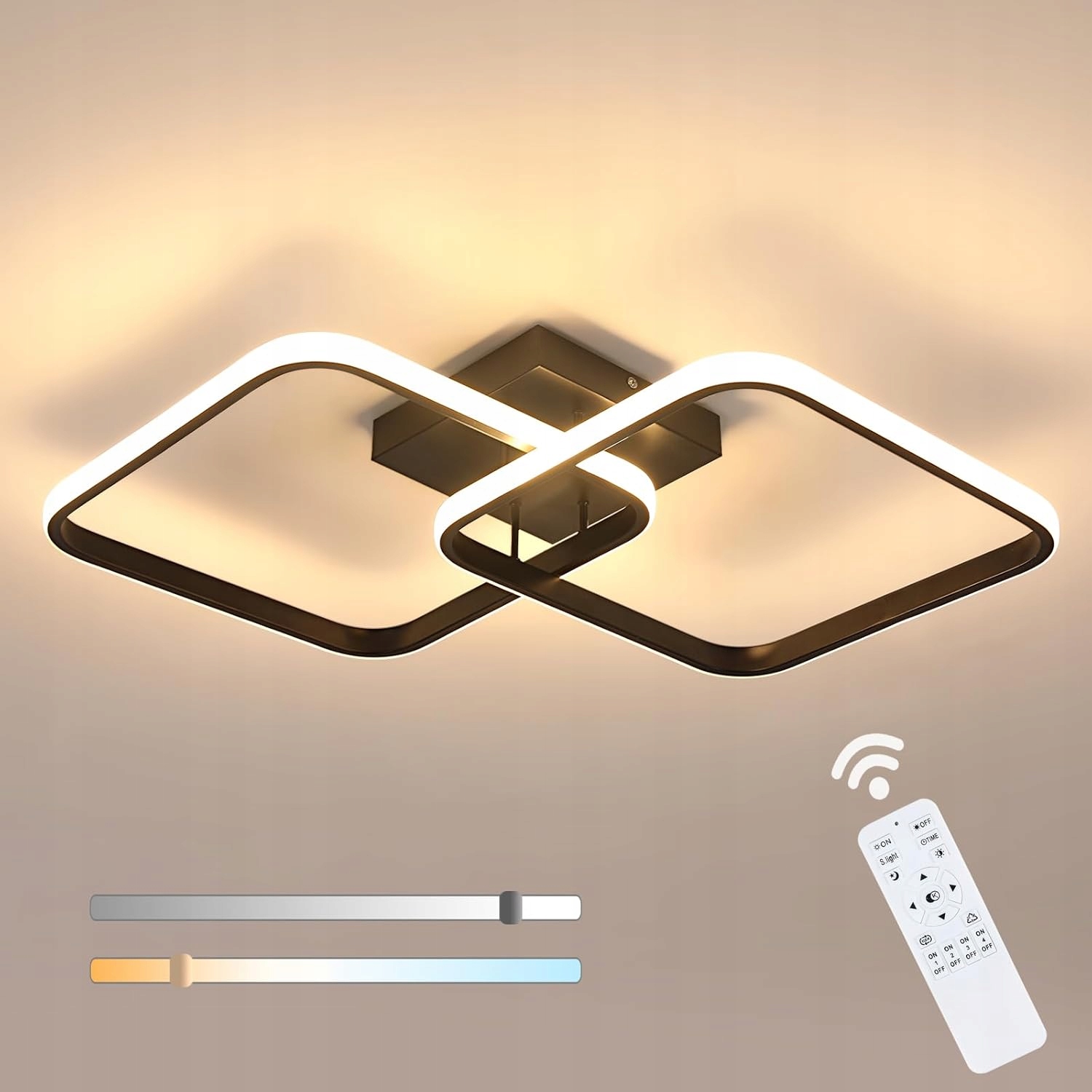 Lampa Sufitowa Led Zyrandol Czarny Kwadrat Nowoczesny Z Pilotem 50W