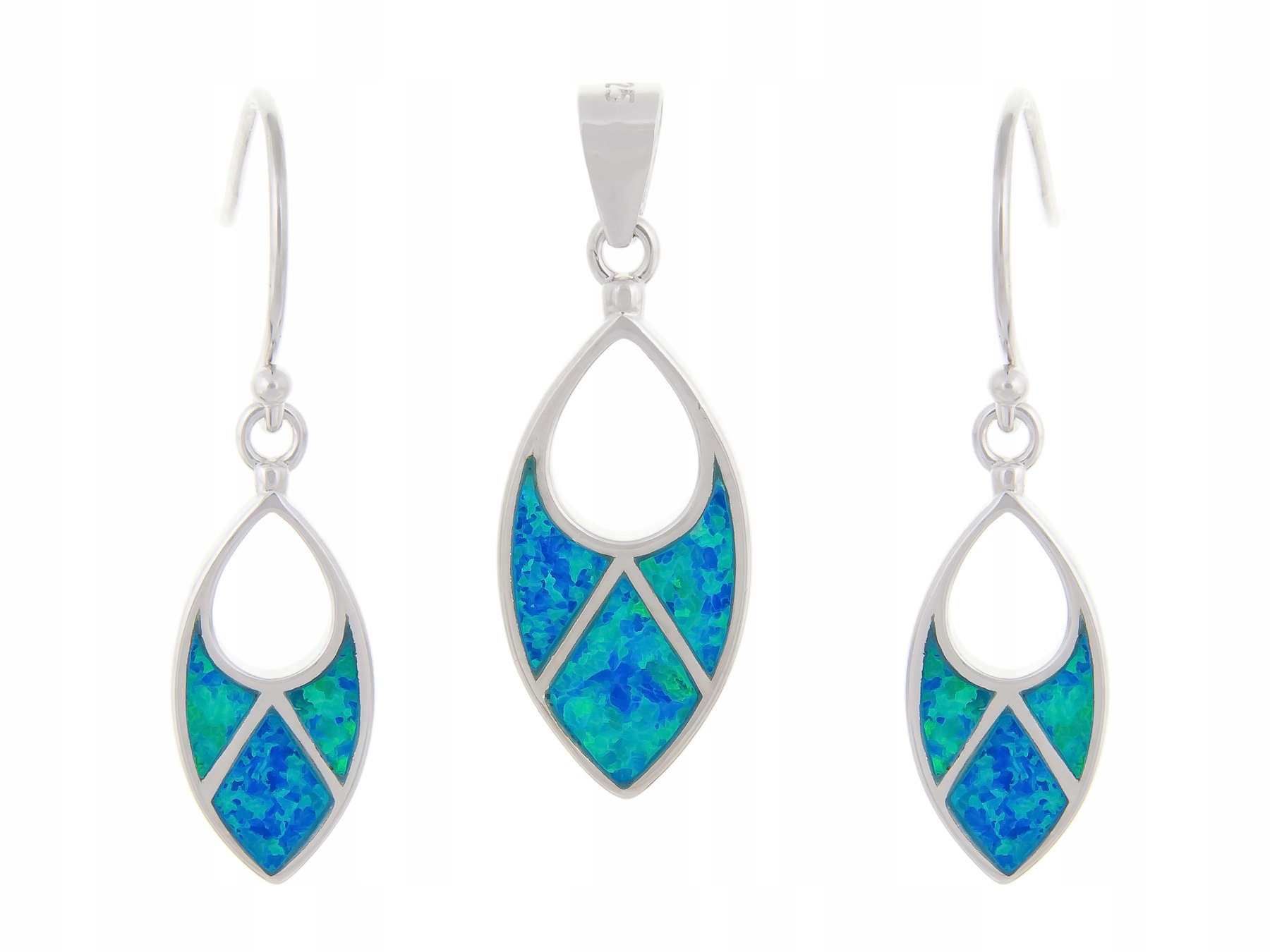 Postříbřená Sada: Řetízek S Přívěskem S Opálem