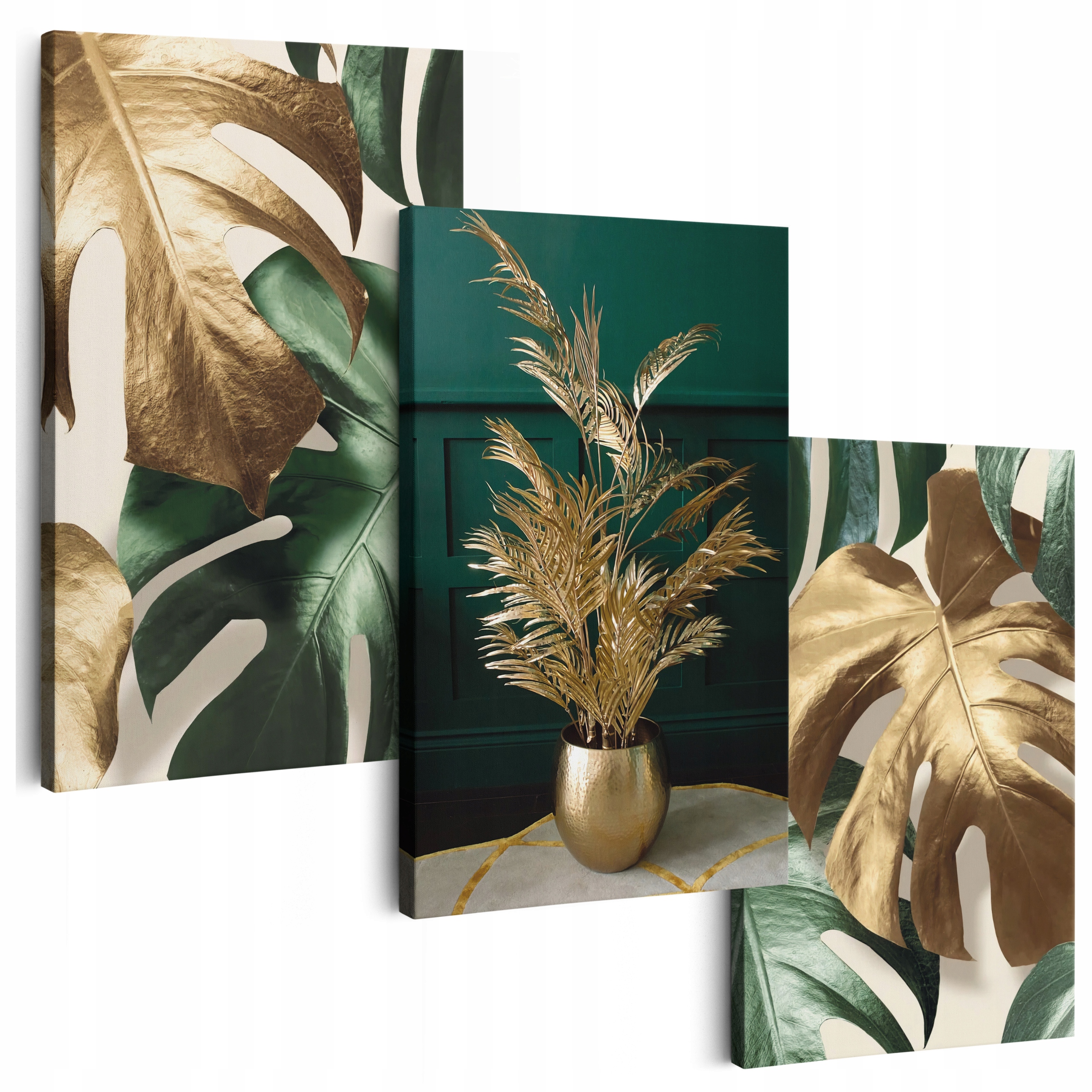 Obraz Na Plátně 180x70 cm Zlatý 3ks Obrazy do obývacího pokoje stěna Triptyk