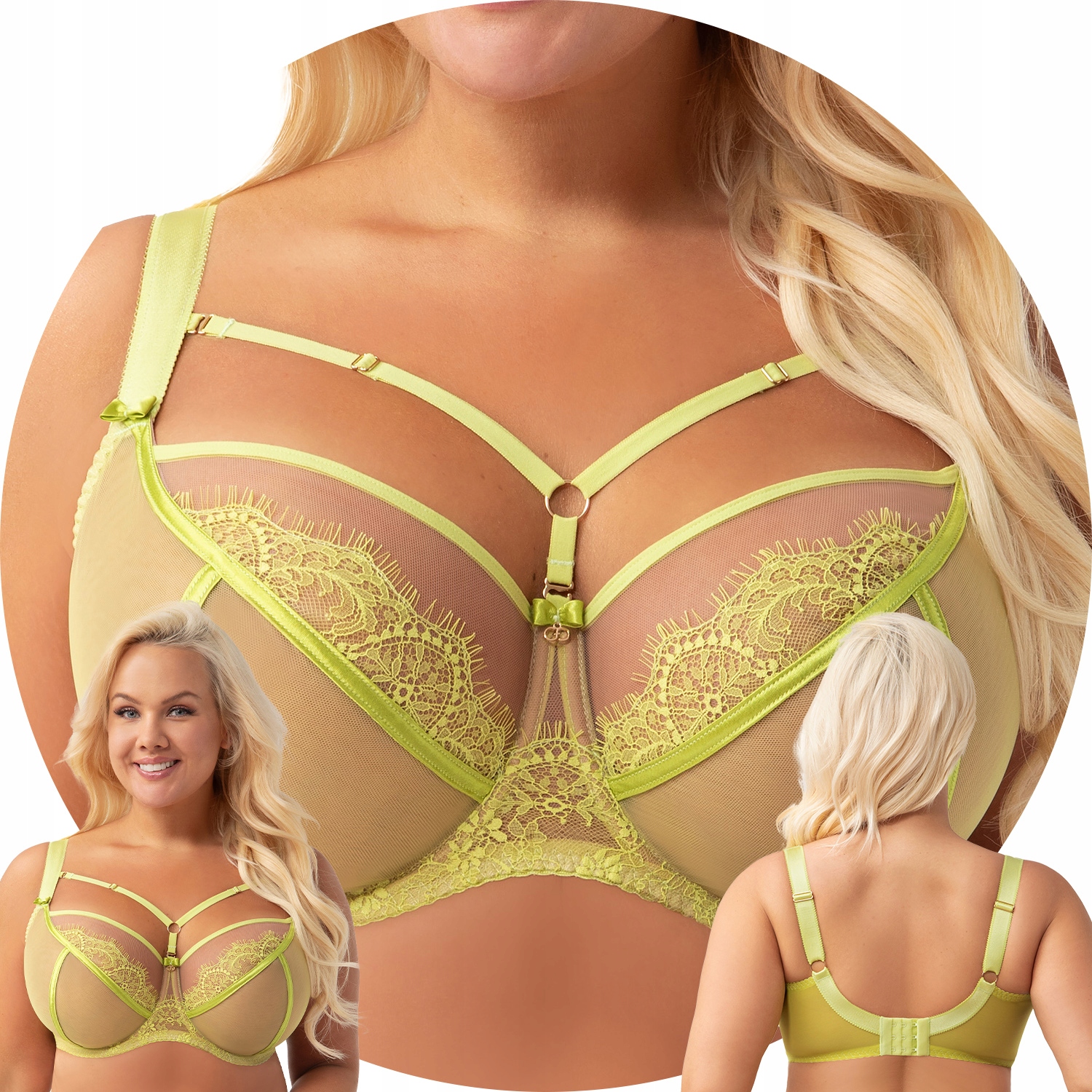 Gorsenia K496/2 Paradise limetková krajková tyl podprsenka s měkkými košíčky 65G Soft