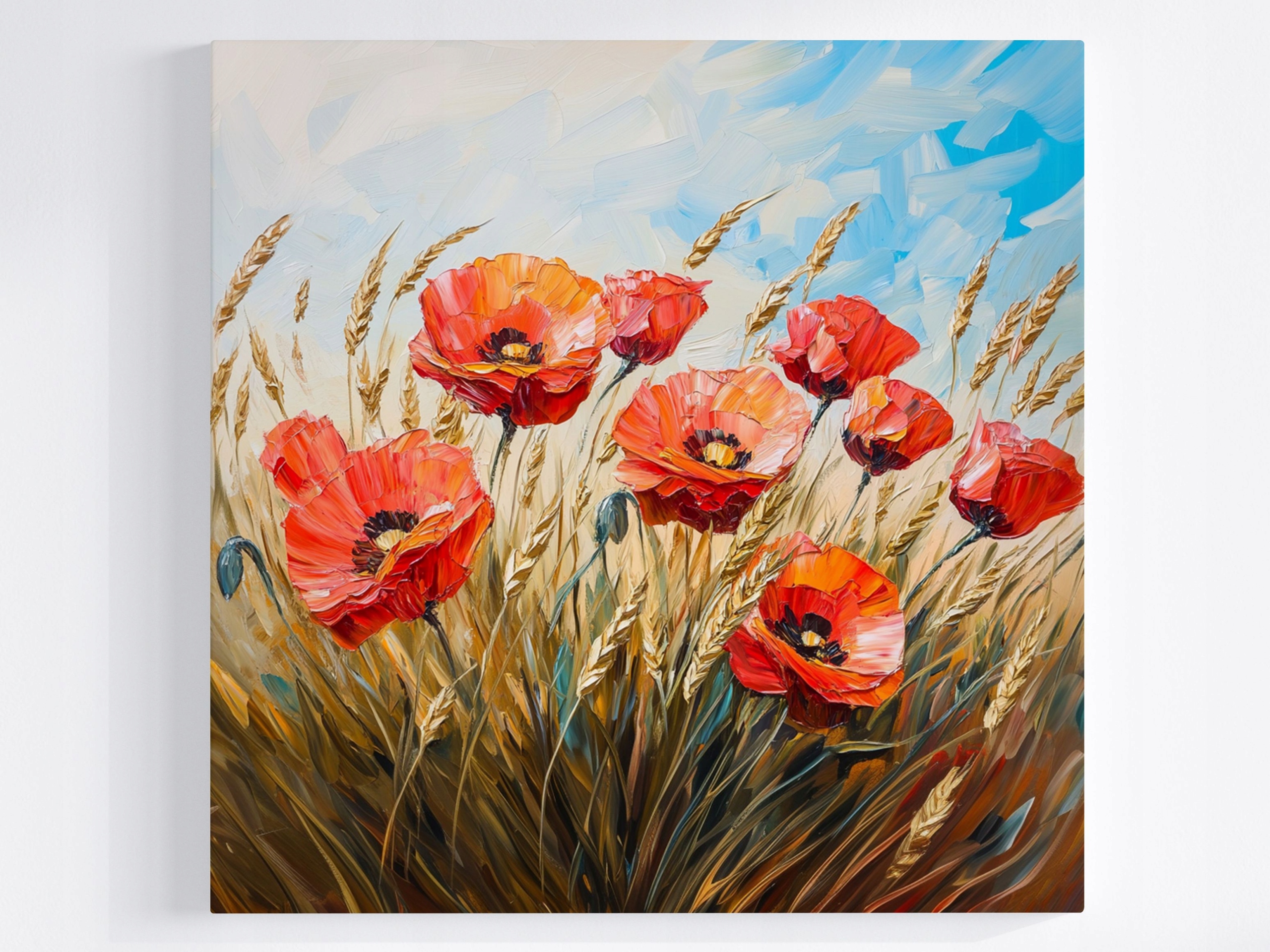 Obraz Na Plátně Canvas Olej Pole Obiloviny Květiny Červené Máky 50x50
