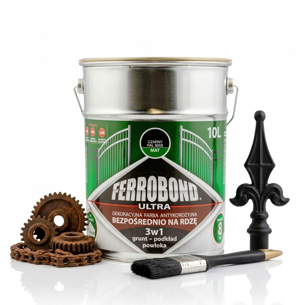 Farba dekoracyjna do Metalu żeliwa na Rdzę antykorozyjna czarny Mat 10L