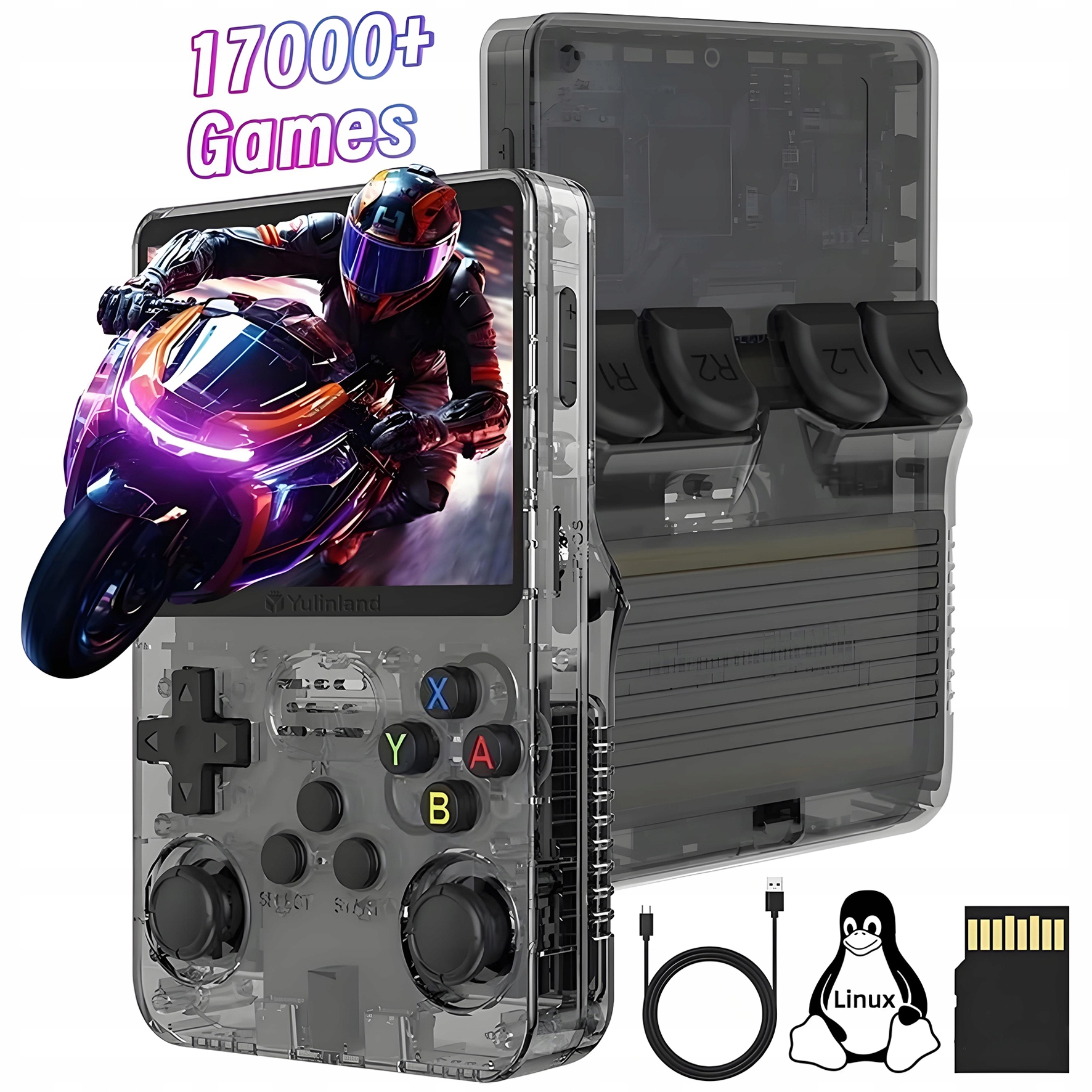 Przenośna Konsola Retro R36S Z 15000 Grami, Linux, 64GB, Gameboy Czarna
