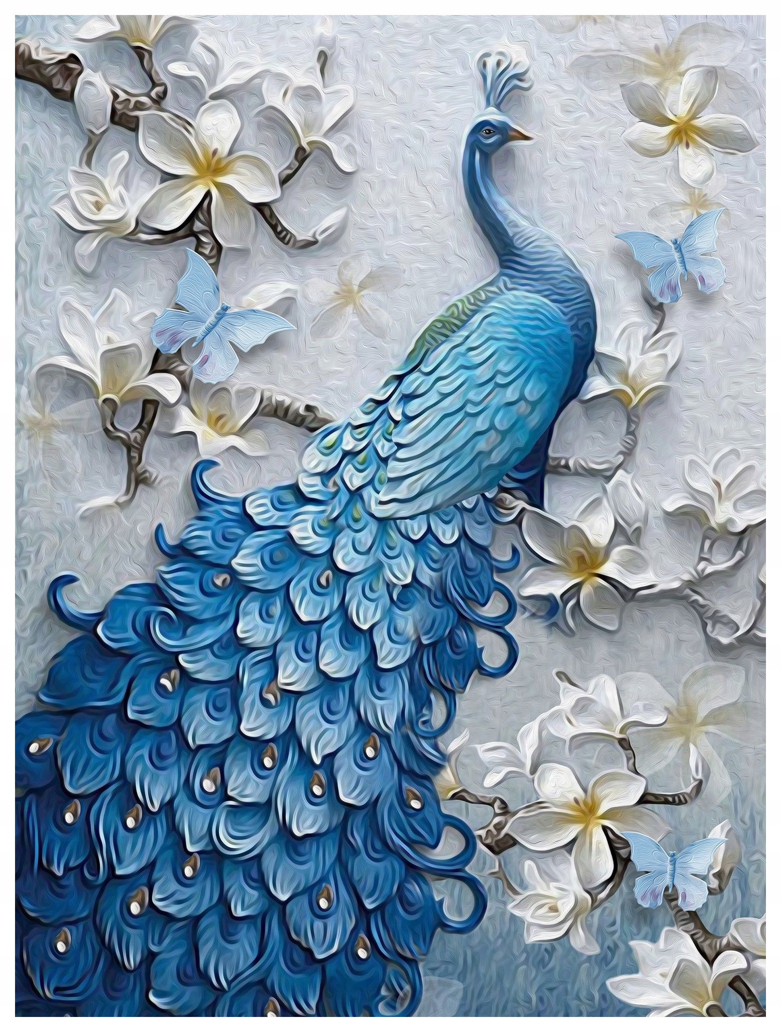 Fototapeta Páv květiny motýli na šedém pozadí Elegance 206x275 lepidlo